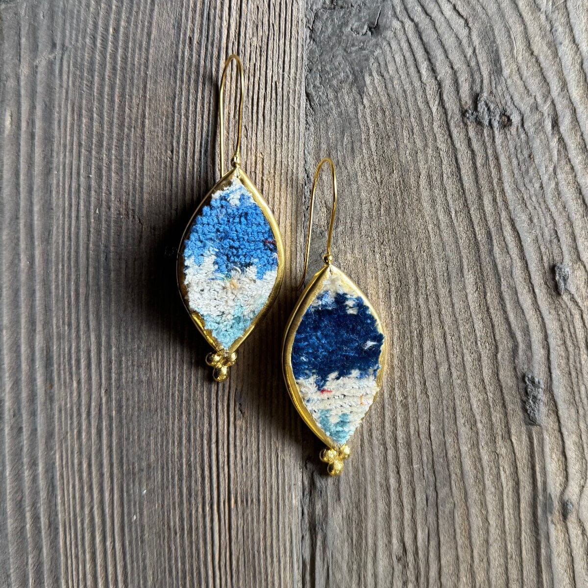 Hand Crafted Ottoman Vintage Textile Earrings - Pointed Oval New Jewelry Eyup Gunduz H