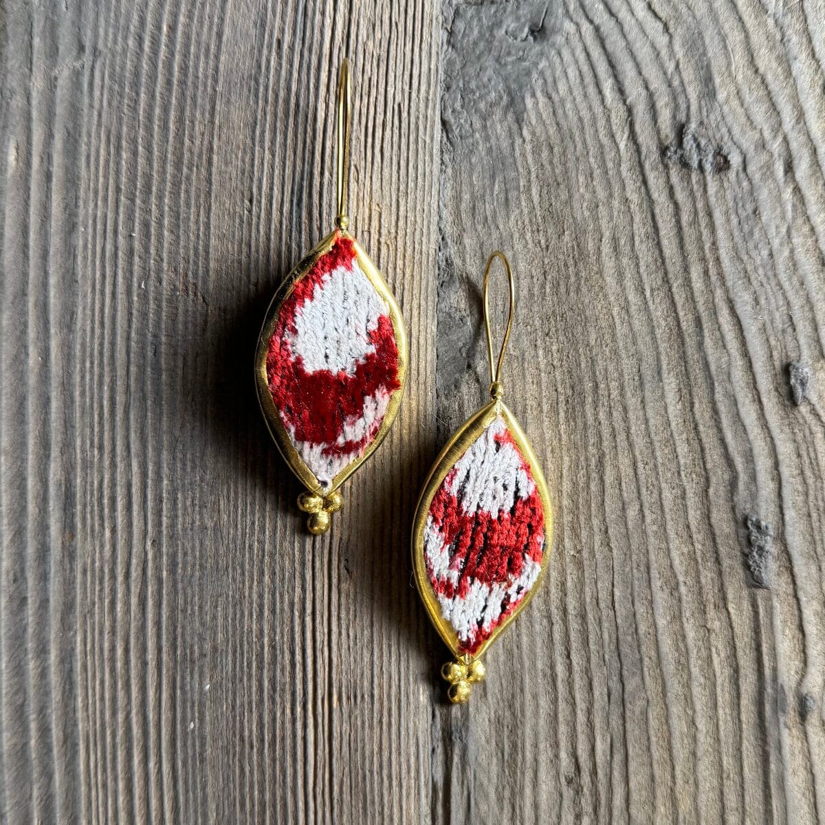 Hand Crafted Ottoman Vintage Textile Earrings - Pointed Oval New Jewelry Eyup Gunduz I