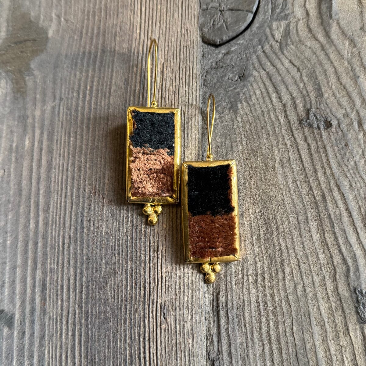 Hand Crafted Ottoman Vintage Textile Earrings - Rectangle New Jewelry Eyup Gunduz A