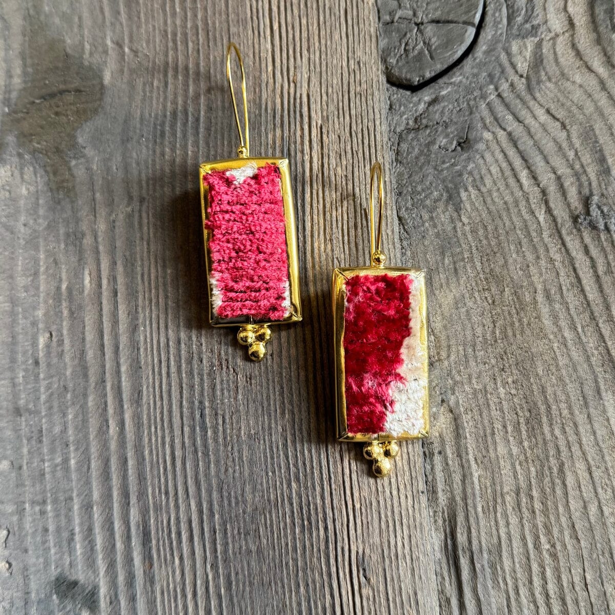 Hand Crafted Ottoman Vintage Textile Earrings - Rectangle New Jewelry Eyup Gunduz B