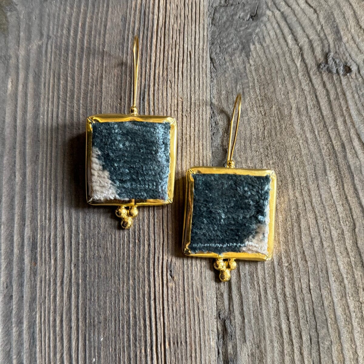 Hand Crafted Ottoman Vintage Textile Earrings - Rectangle New Jewelry Eyup Gunduz C
