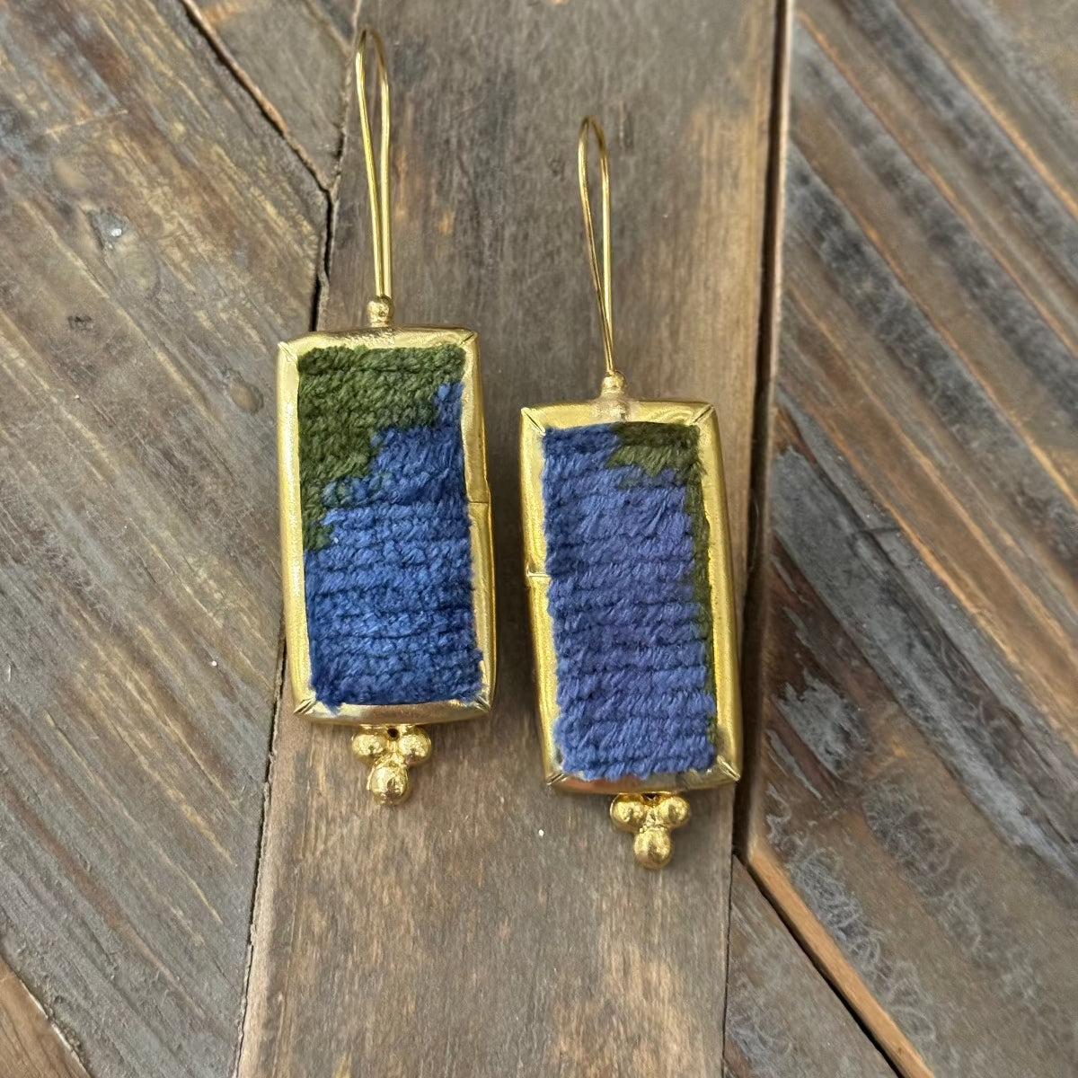 Hand Crafted Ottoman Vintage Textile Earrings - Rectangle New Jewelry Eyup Gunduz D 