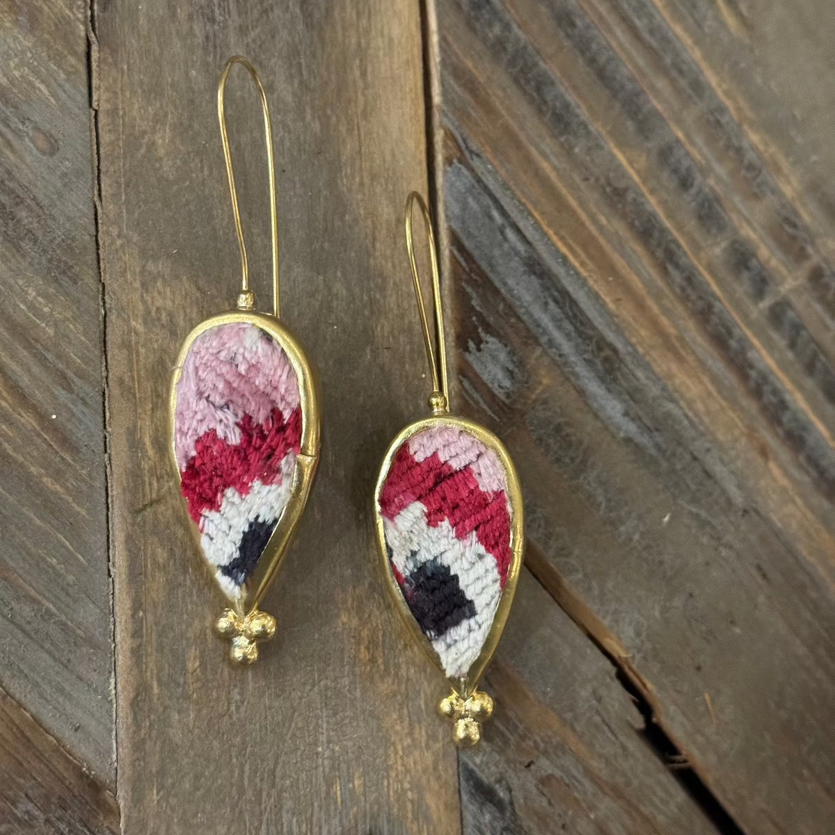 Hand Crafted Ottoman Vintage Textile Earrings - Teardrop New Jewelry Eyup Gunduz A