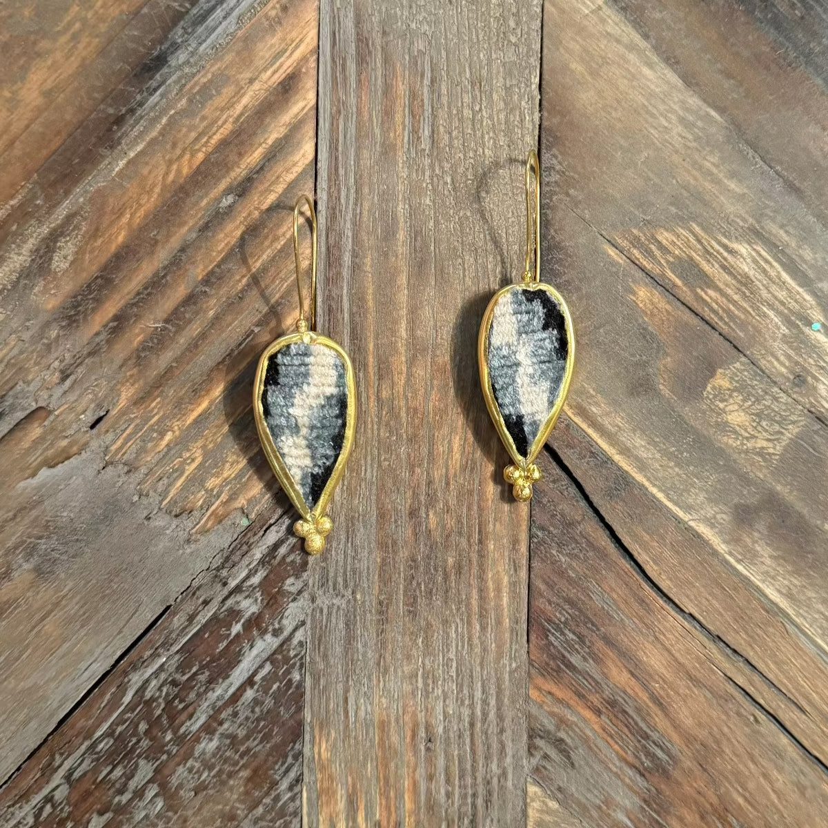 Hand Crafted Ottoman Vintage Textile Earrings - Teardrop New Jewelry Eyup Gunduz G