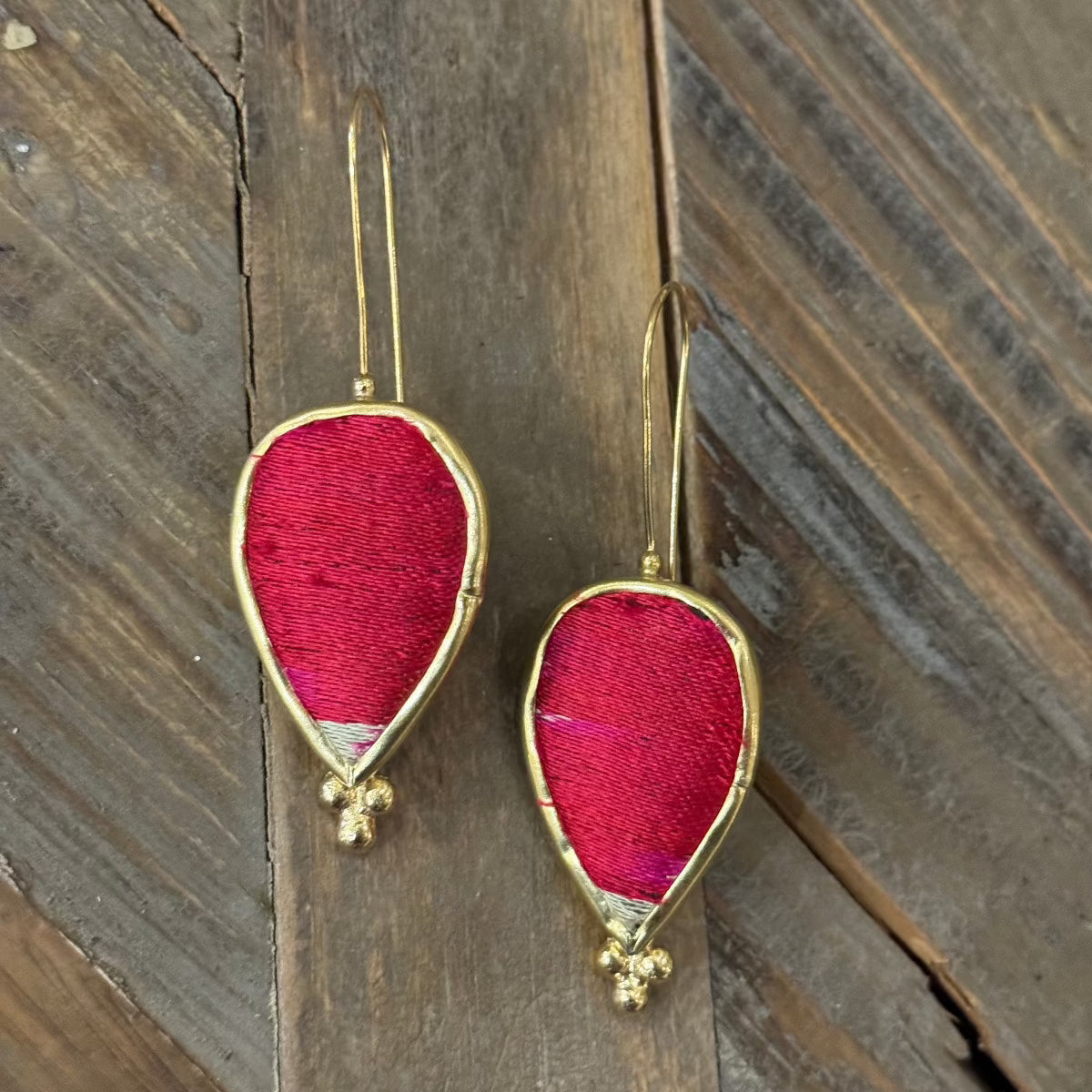 Hand Crafted Ottoman Vintage Textile Earrings - Teardrop New Jewelry Eyup Gunduz J 
