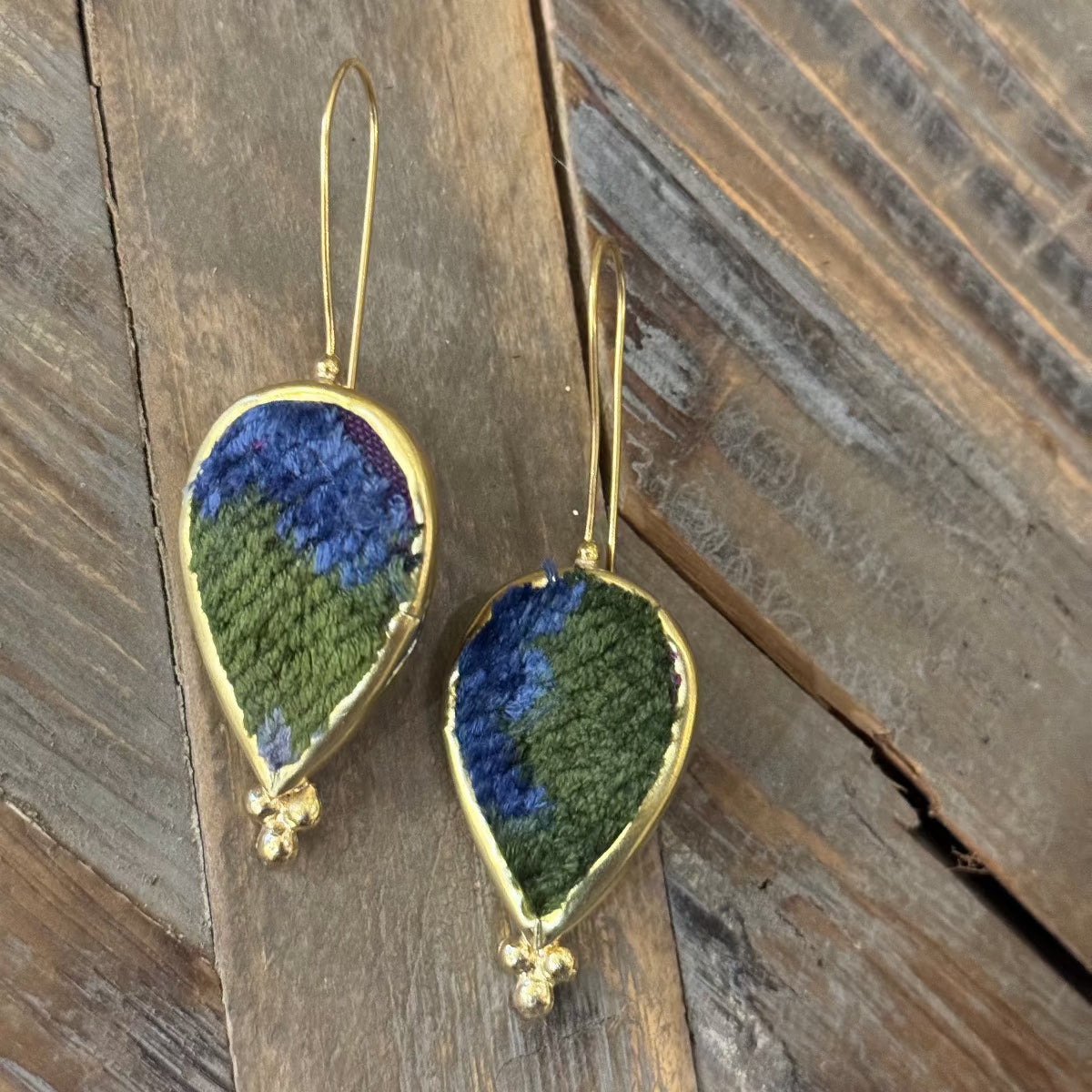 Hand Crafted Ottoman Vintage Textile Earrings - Teardrop New Jewelry Eyup Gunduz N