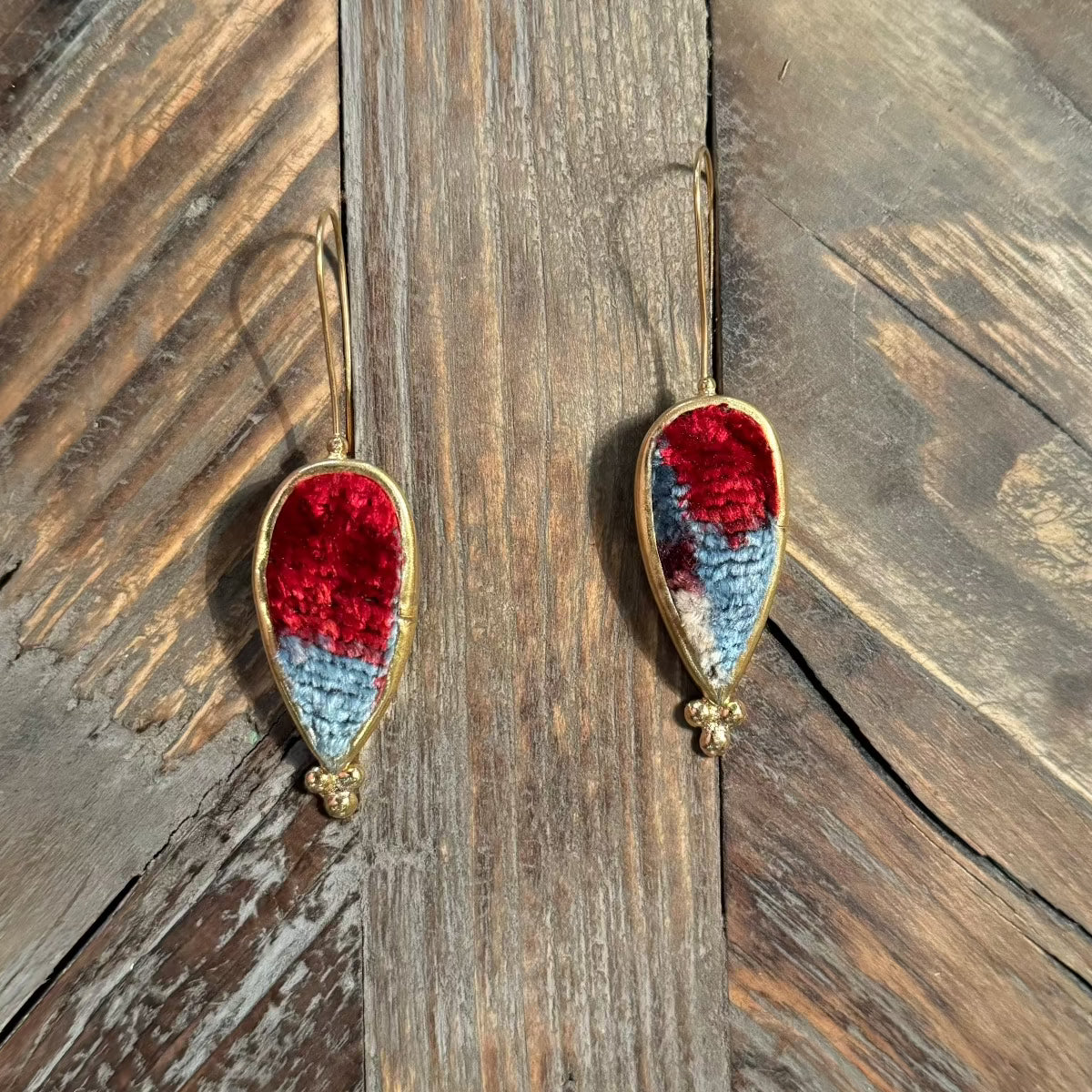 Hand Crafted Ottoman Vintage Textile Earrings - Teardrop New Jewelry Eyup Gunduz P