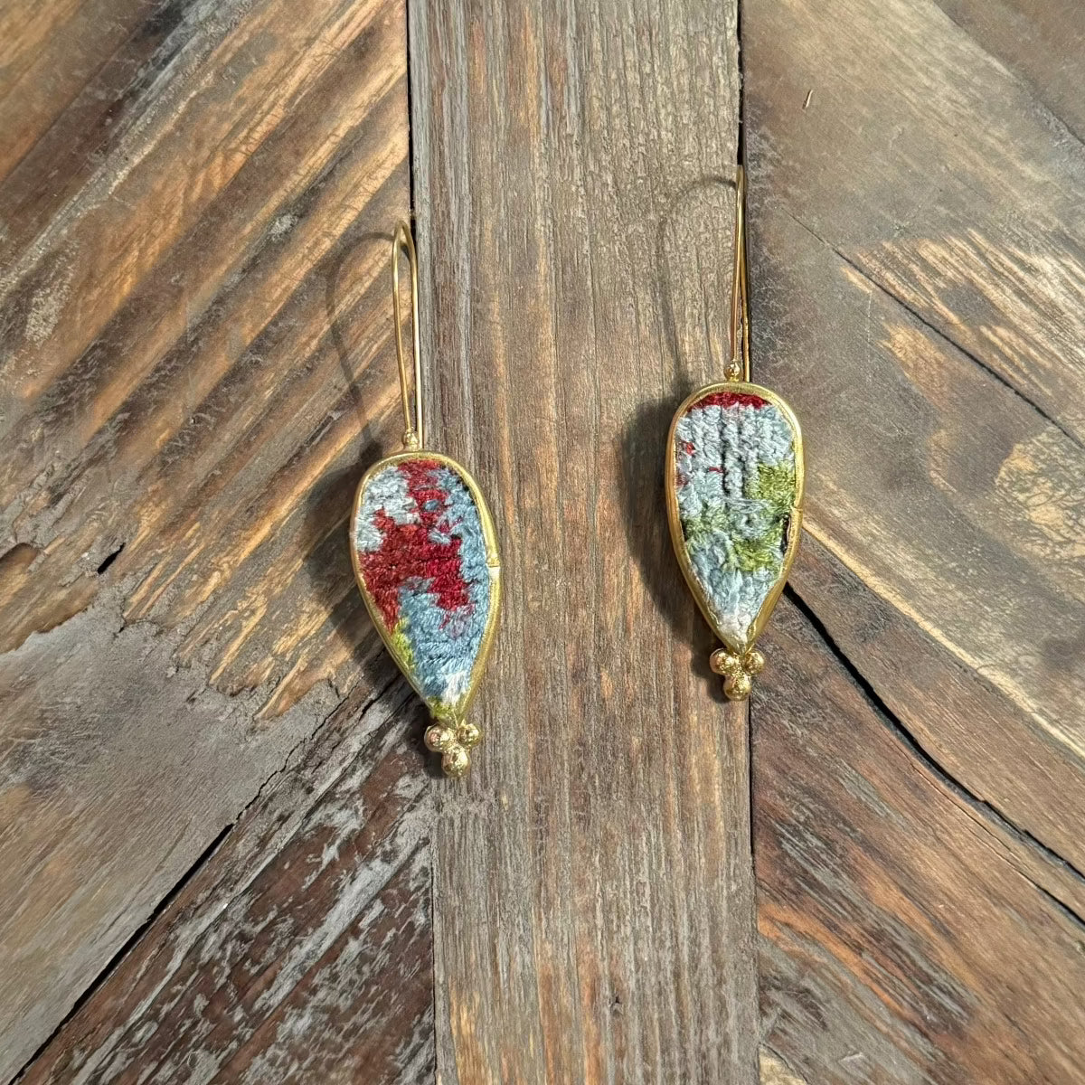 Hand Crafted Ottoman Vintage Textile Earrings - Teardrop New Jewelry Eyup Gunduz Q