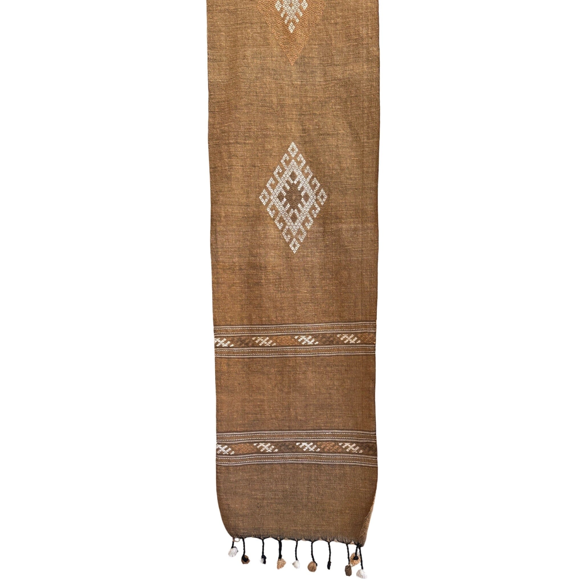 Hand Dyed Handwoven Indigo Scarf or Table Runner from Laos Table Runner ClayCut Laos Ebony PomPom