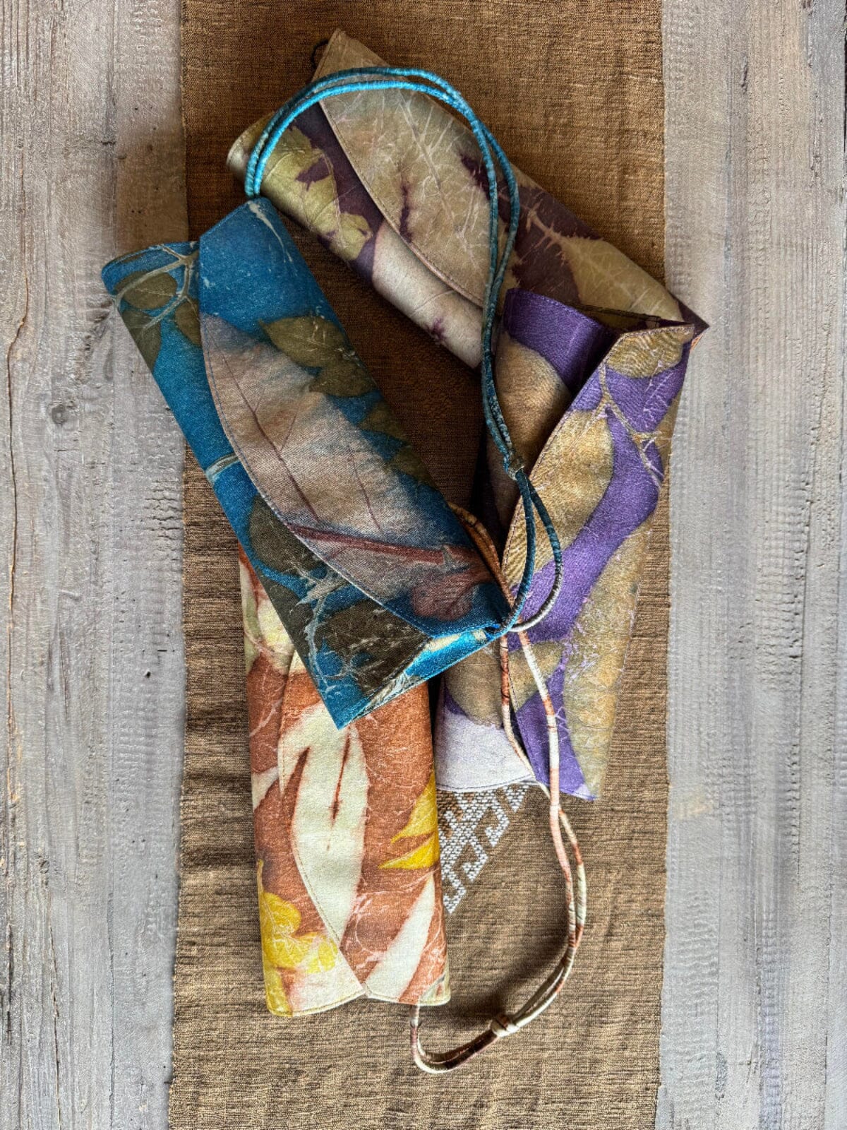 Hand Dyes Silk Leaf Print Clutch Purse Cambodia