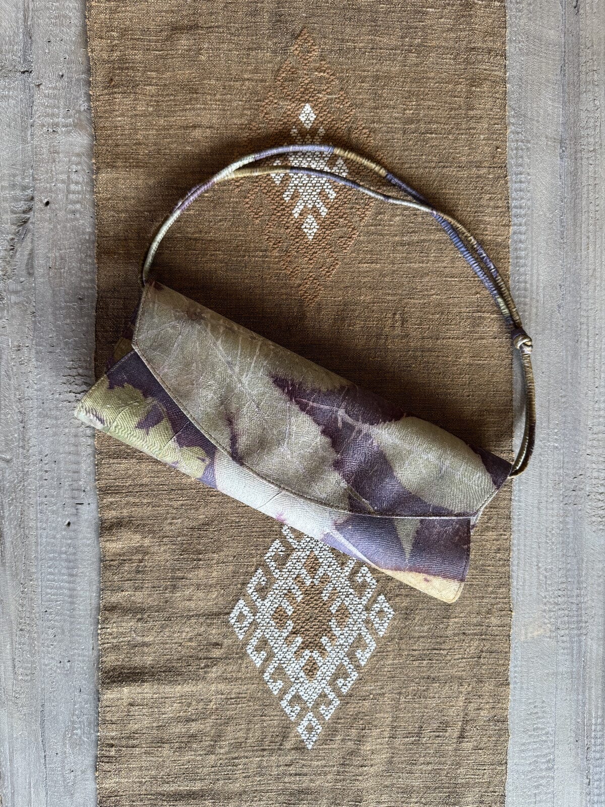 Hand Dyes Silk Leaf Print Clutch Purse Cambodia A