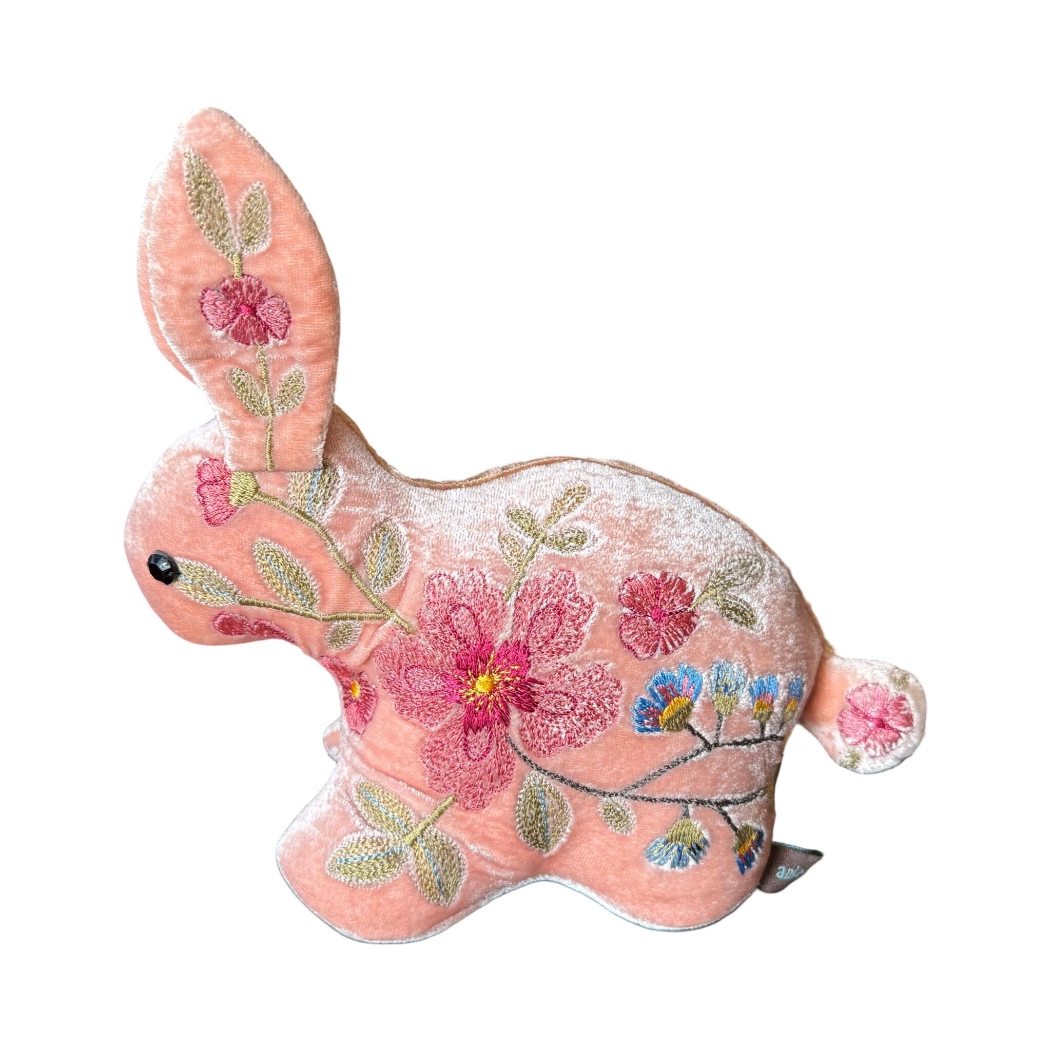 Hand Embroidered Silk Velvet Bunny Objet d'Art Anke Drechsel MEGAN Old Rose