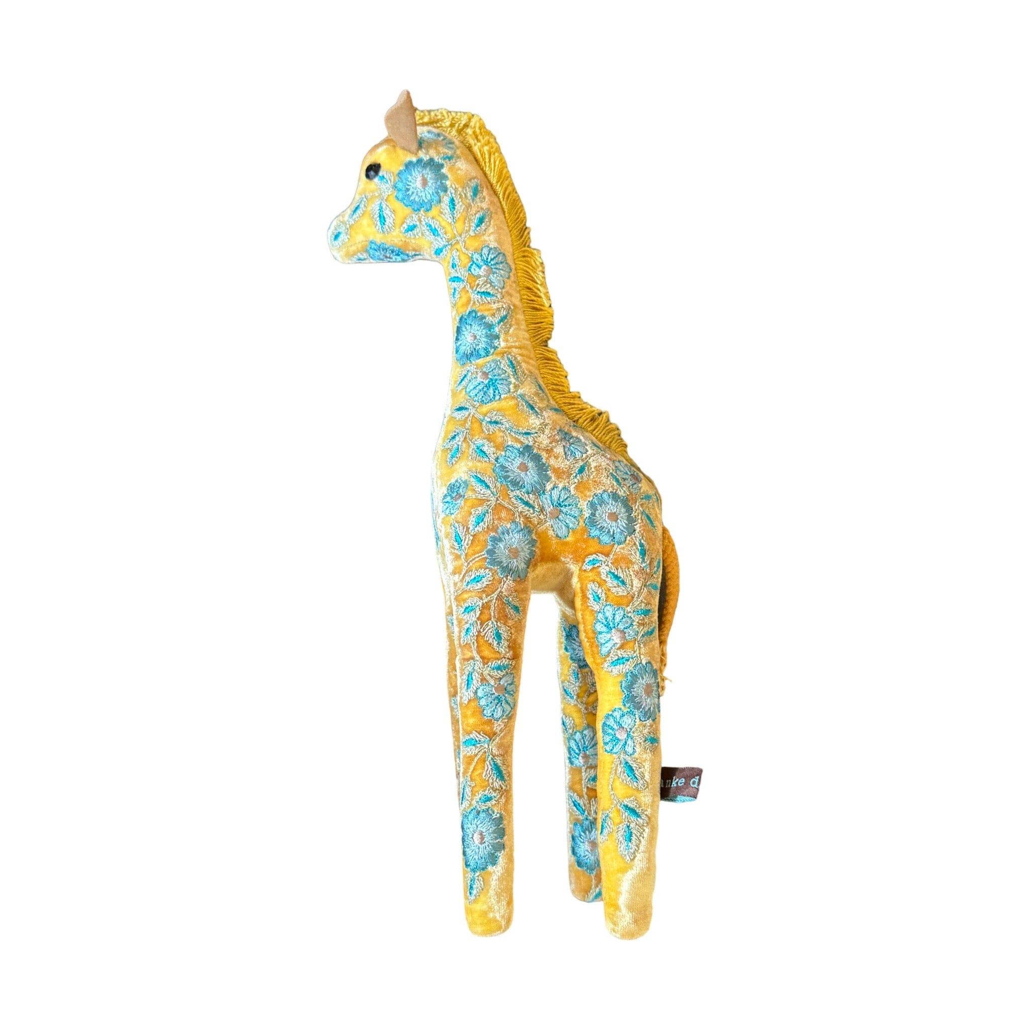 Hand Embroidered Silk Velvet Giraffe Objet d'Art Anke Drechsel MOIRA Shaded Yellow