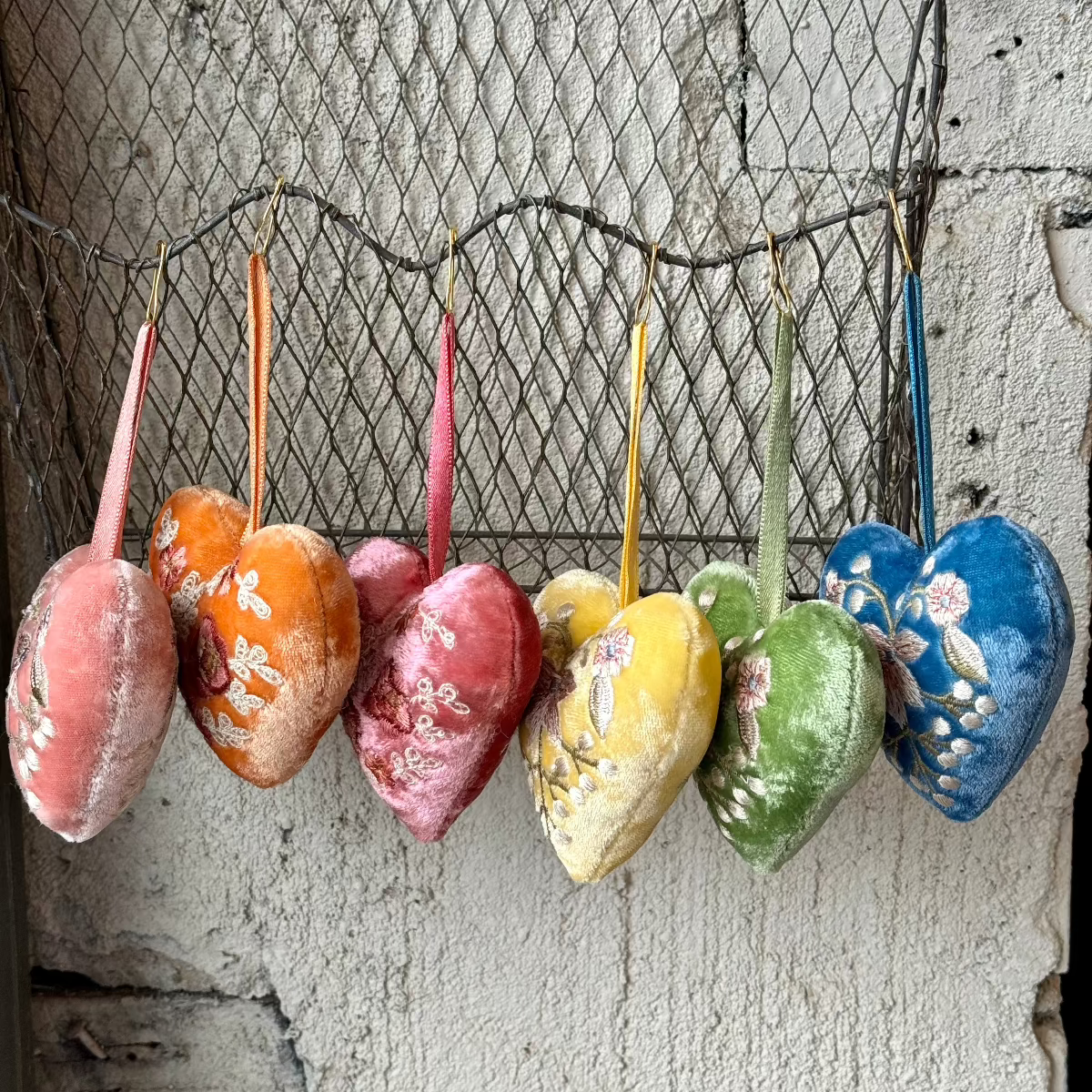 Hand Embroidered Silk Velvet Heart Ornaments Ornament Anke Drechsel