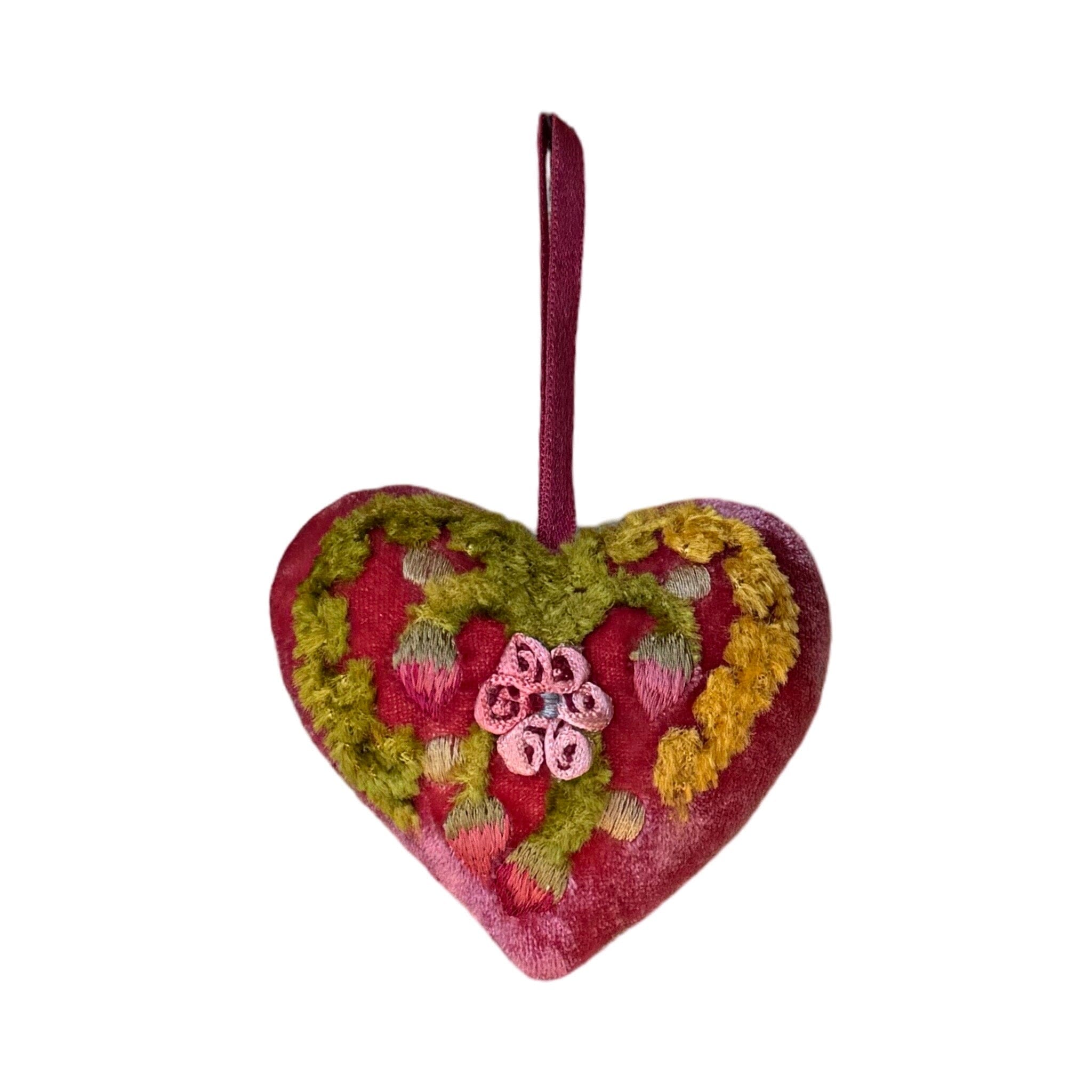 Hand Embroidered Silk Velvet Heart Ornaments Ornament Anke Drechsel AA