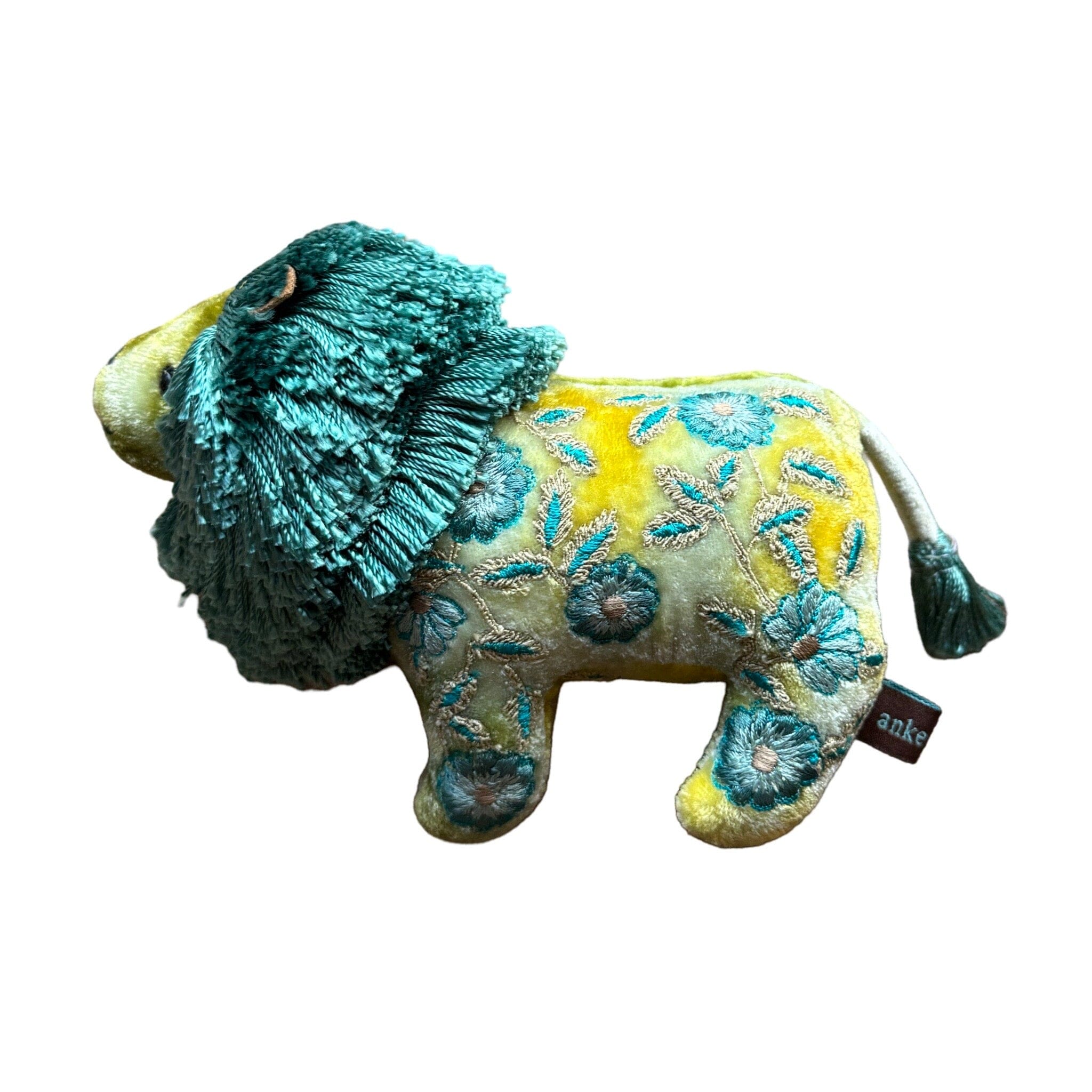 Hand Embroidered Silk Velvet Mini Lion Objet d'Art Anke Drechsel MOIRA Shaded Mint