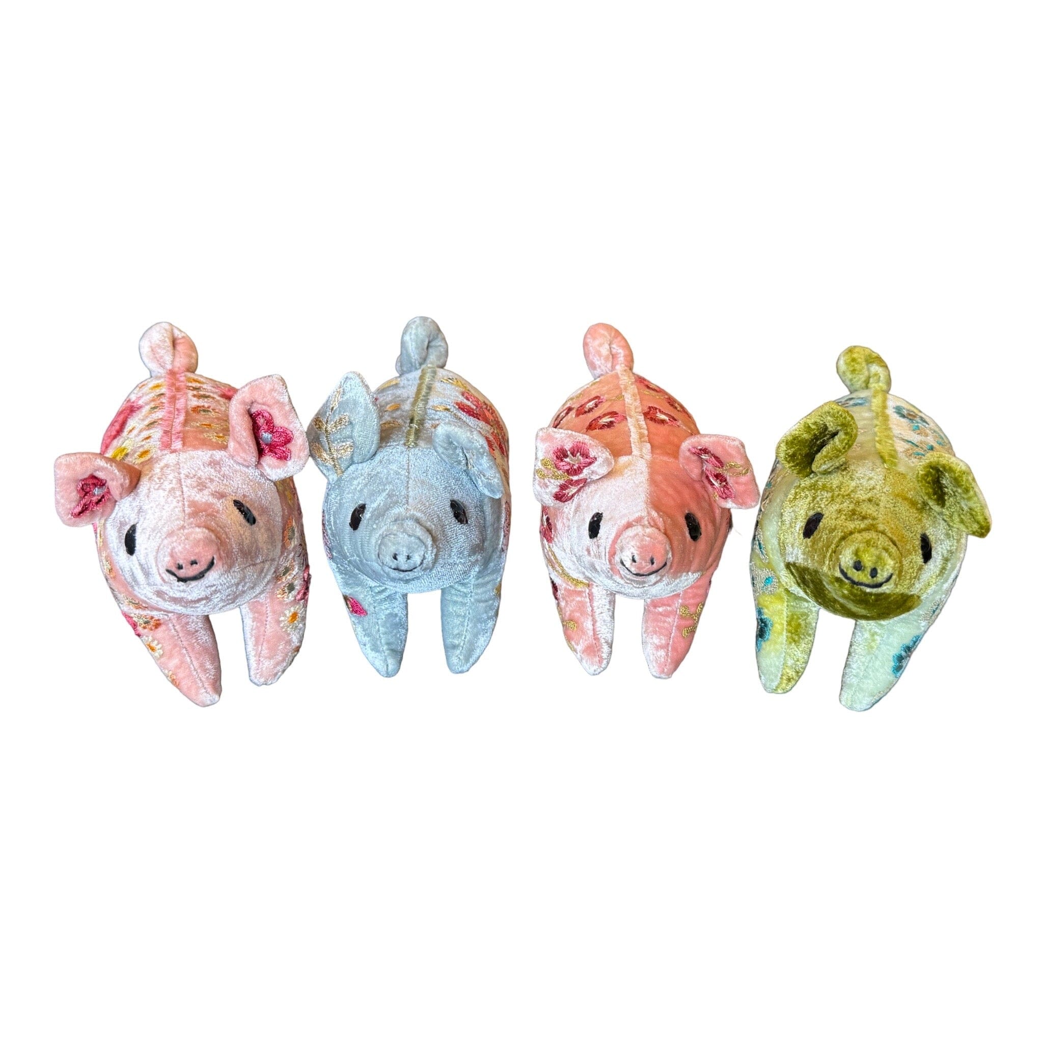 Hand Embroidered Silk Velvet Piglet Objet d'Art Anke Drechsel