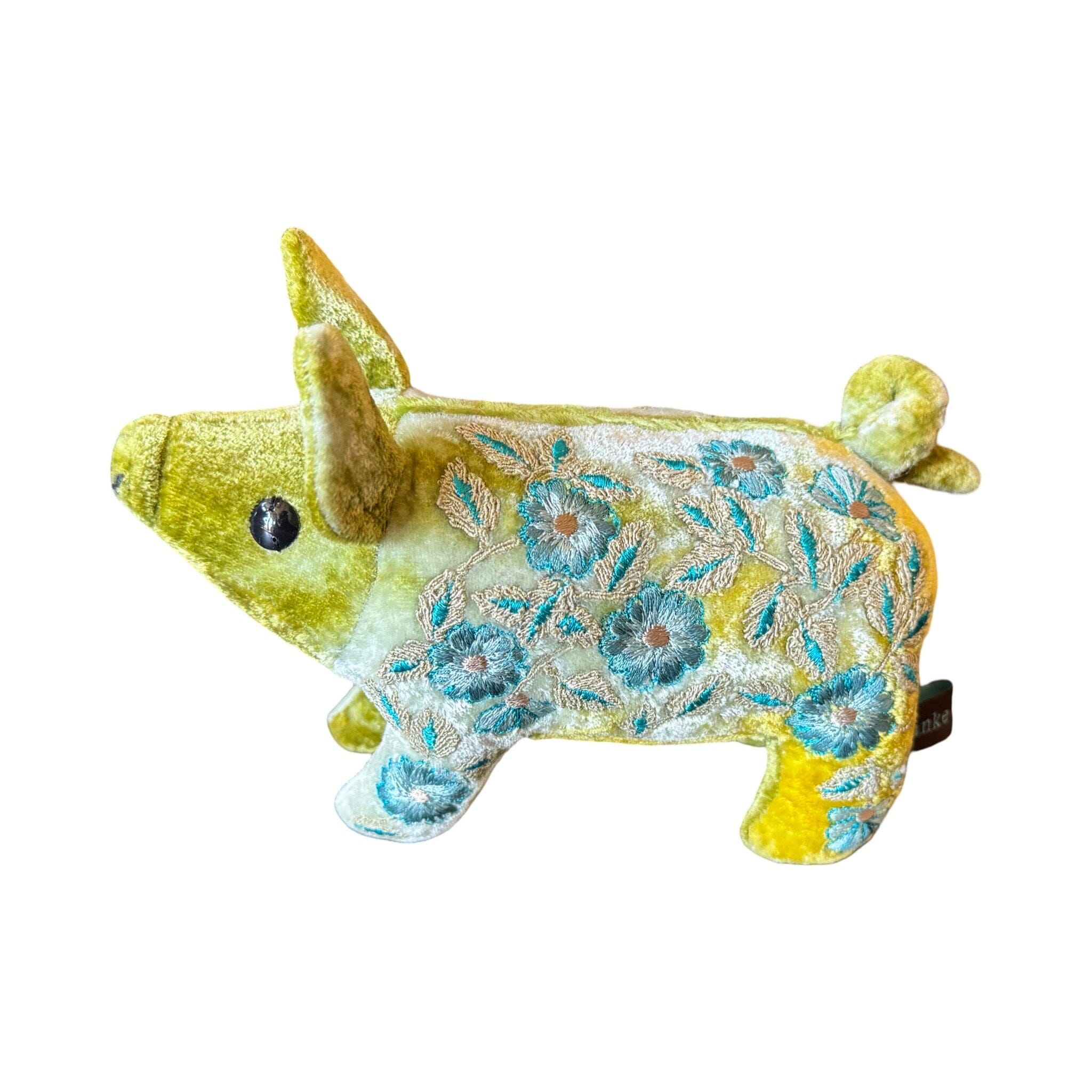 Hand Embroidered Silk Velvet Piglet Objet d'Art Anke Drechsel MOIRA Shaded Mint