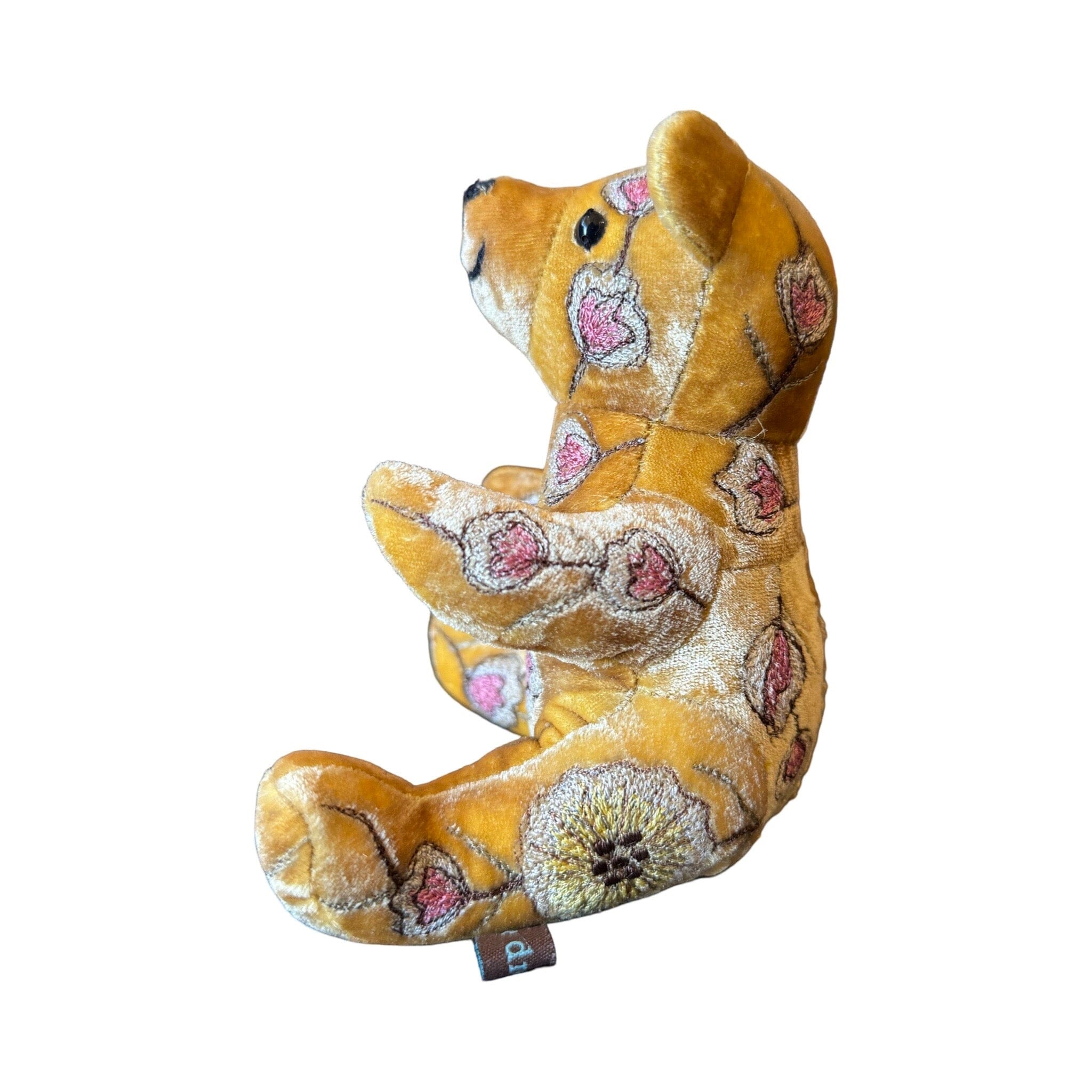 Hand Embroidered Silk Velvet Small Bear Objet d'Art Anke Drechsel MIMOSA Shade Oro