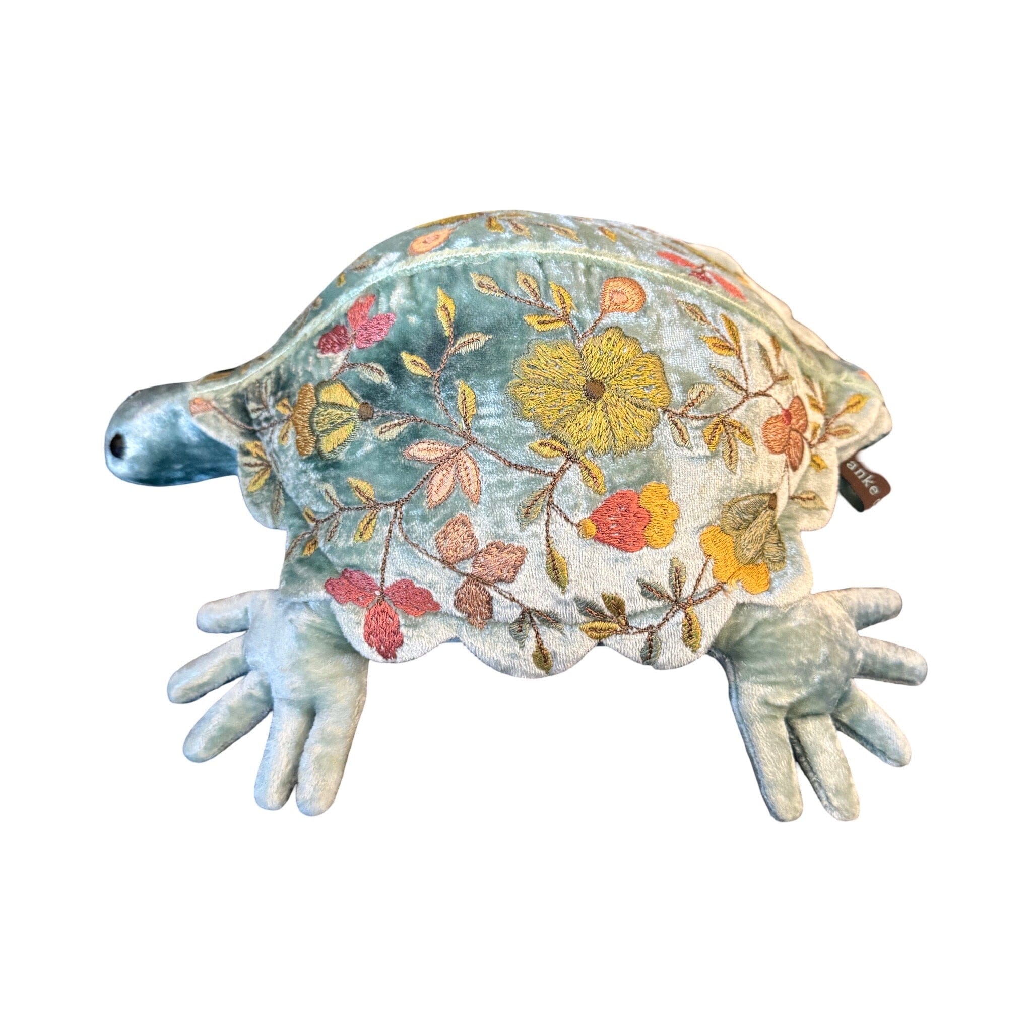 Hand Embroidered Silk Velvet Small Turtle Objet d'Art Anke Drechsel ABBY Shaded Indigo