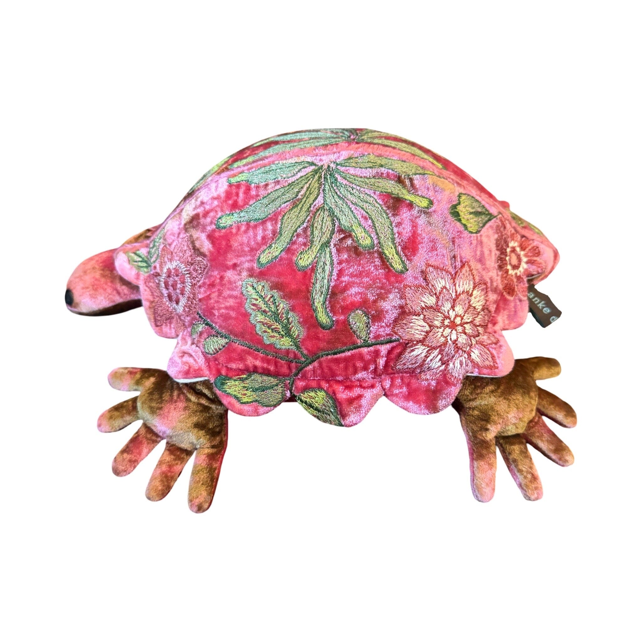 Hand Embroidered Silk Velvet Small Turtle Objet d'Art Anke Drechsel BOUQUET Shaded Light Rouge