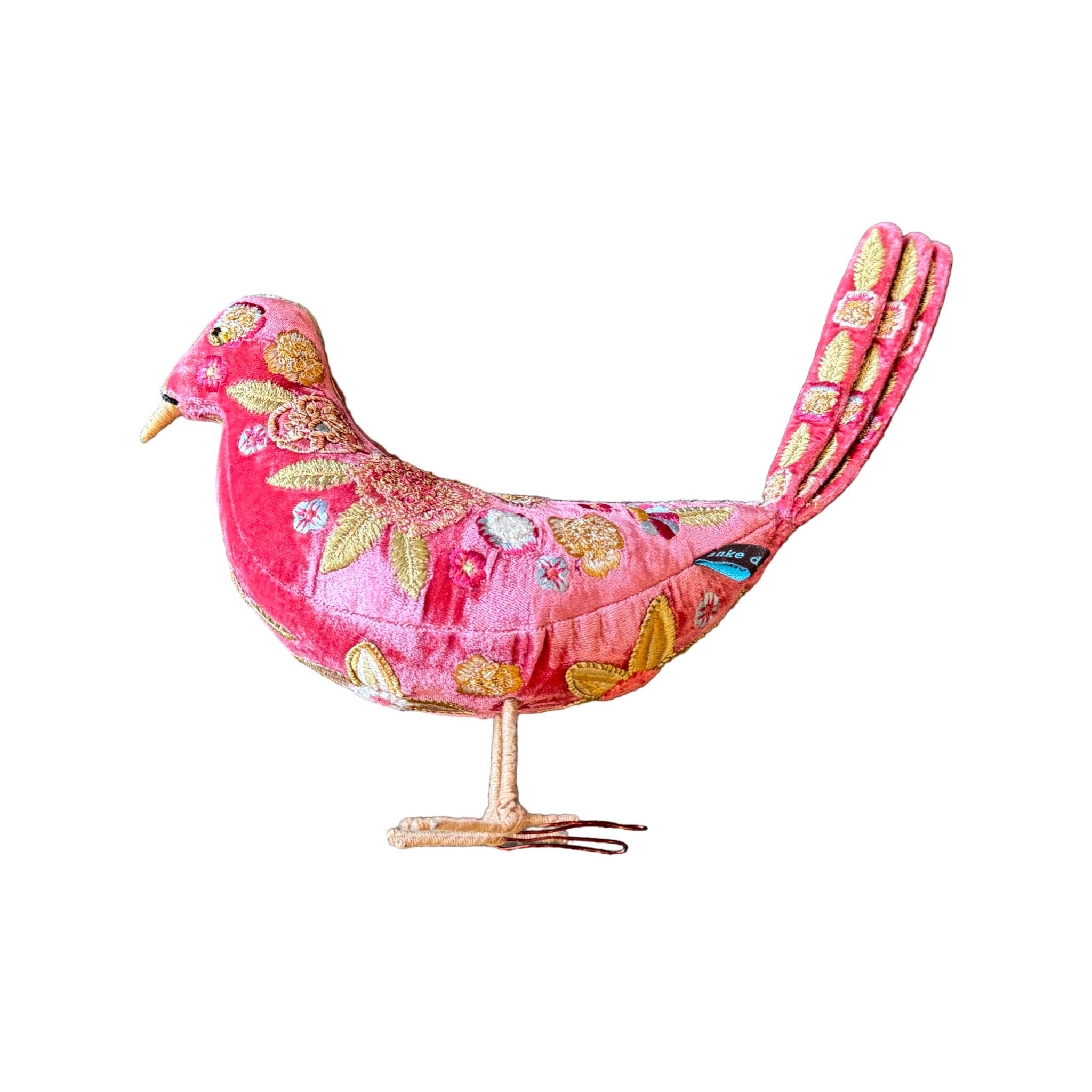 Hand Embroidered Silk Velvet Standing Dove Objet d'Art Anke Drechsel FLEUR Watermelon