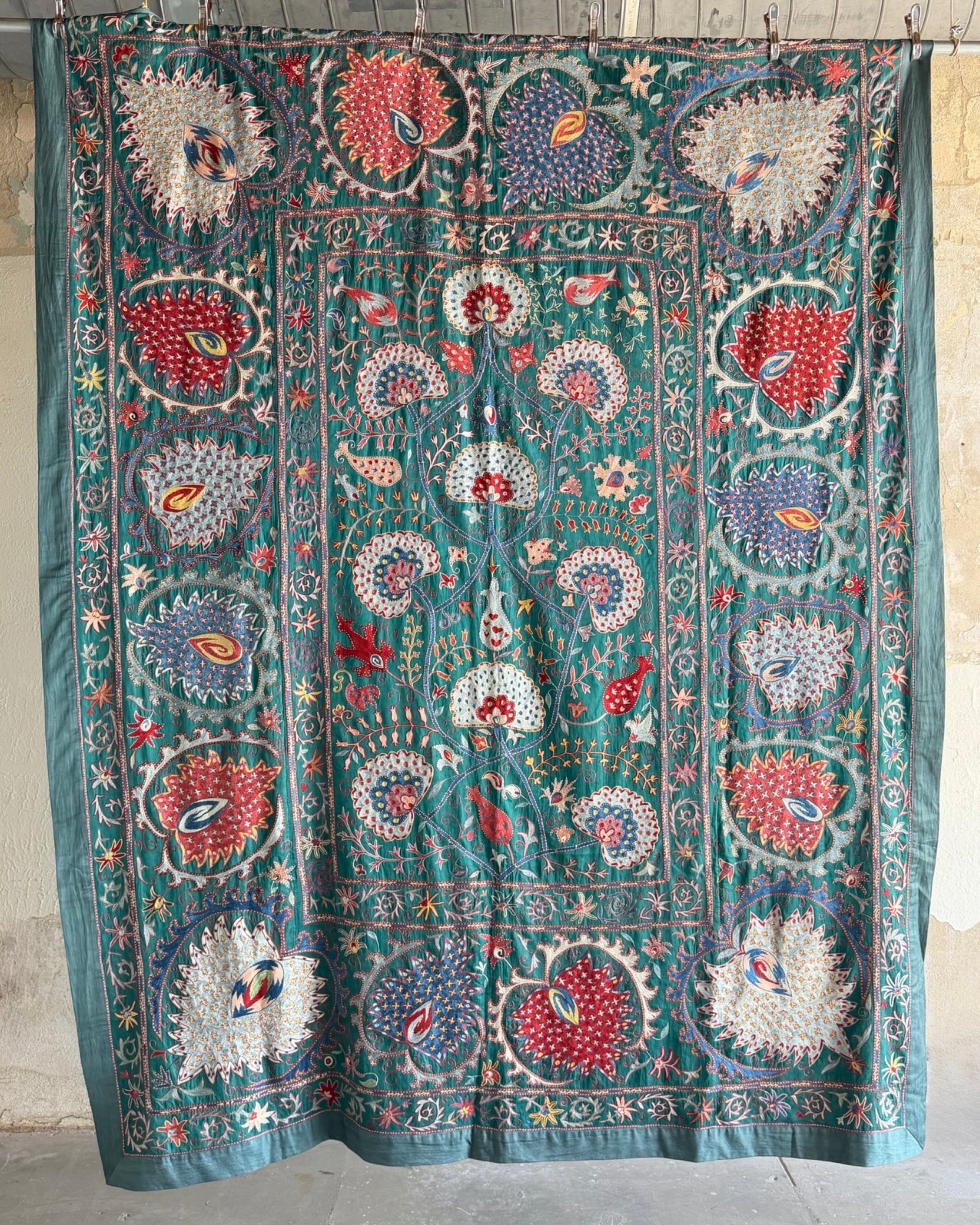 Hand Stitched All Silk Suzani (CSSU231622 | 83 1/2 x 106") Suzani Aziz Suzani