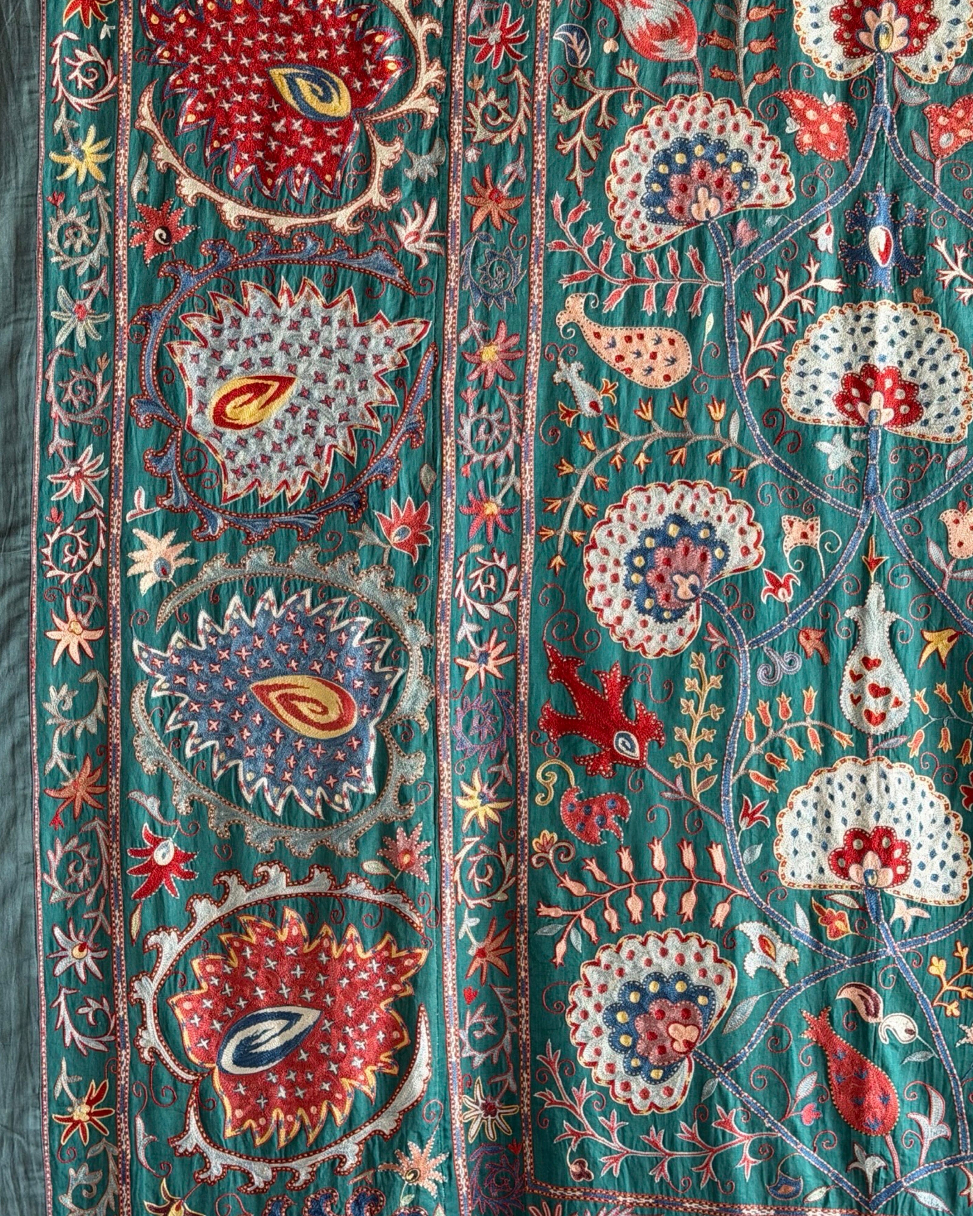 Hand Stitched All Silk Suzani (CSSU231622 | 83 1/2 x 106") Suzani Aziz Suzani