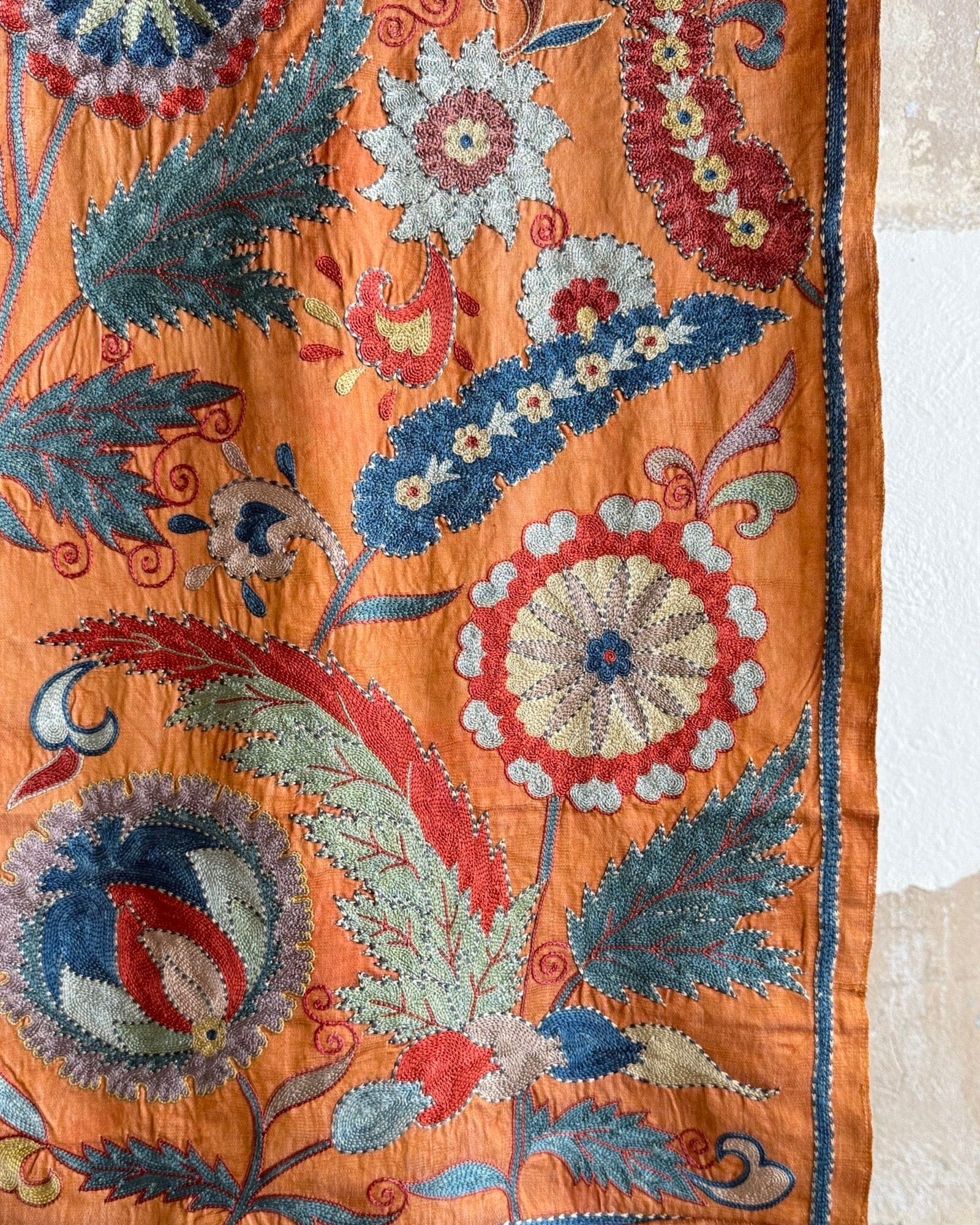 Hand Stitched All Silk Suzani (CSSU40125 | 20.5 x 73") Suzani Aziz Suzani