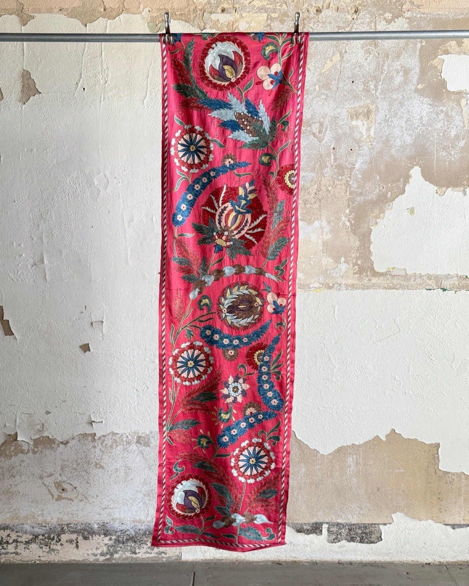 Hand Stitched All Silk Suzani (CSSU40225 | 20.5 x 78") Suzani Aziz Suzani