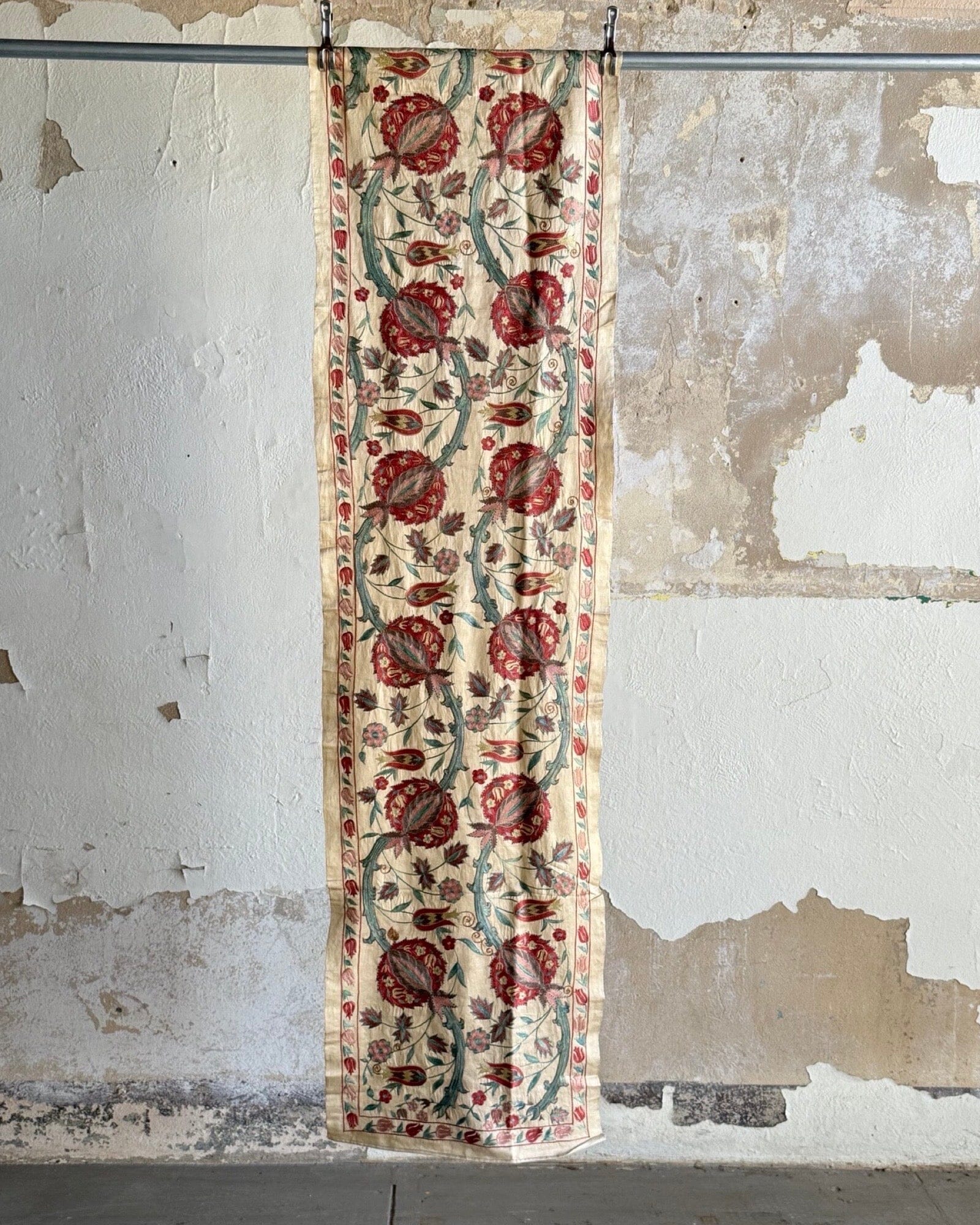 Hand Stitched All Silk Suzani (CSSU40425 | 20.5 x 80") Suzani Aziz Suzani