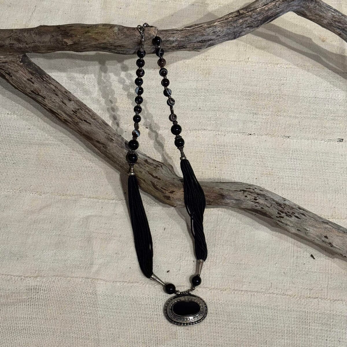 Handmade Artfully Beaded Necklace with Beautiful Pendant from Thailand Necklace Bangkok Black