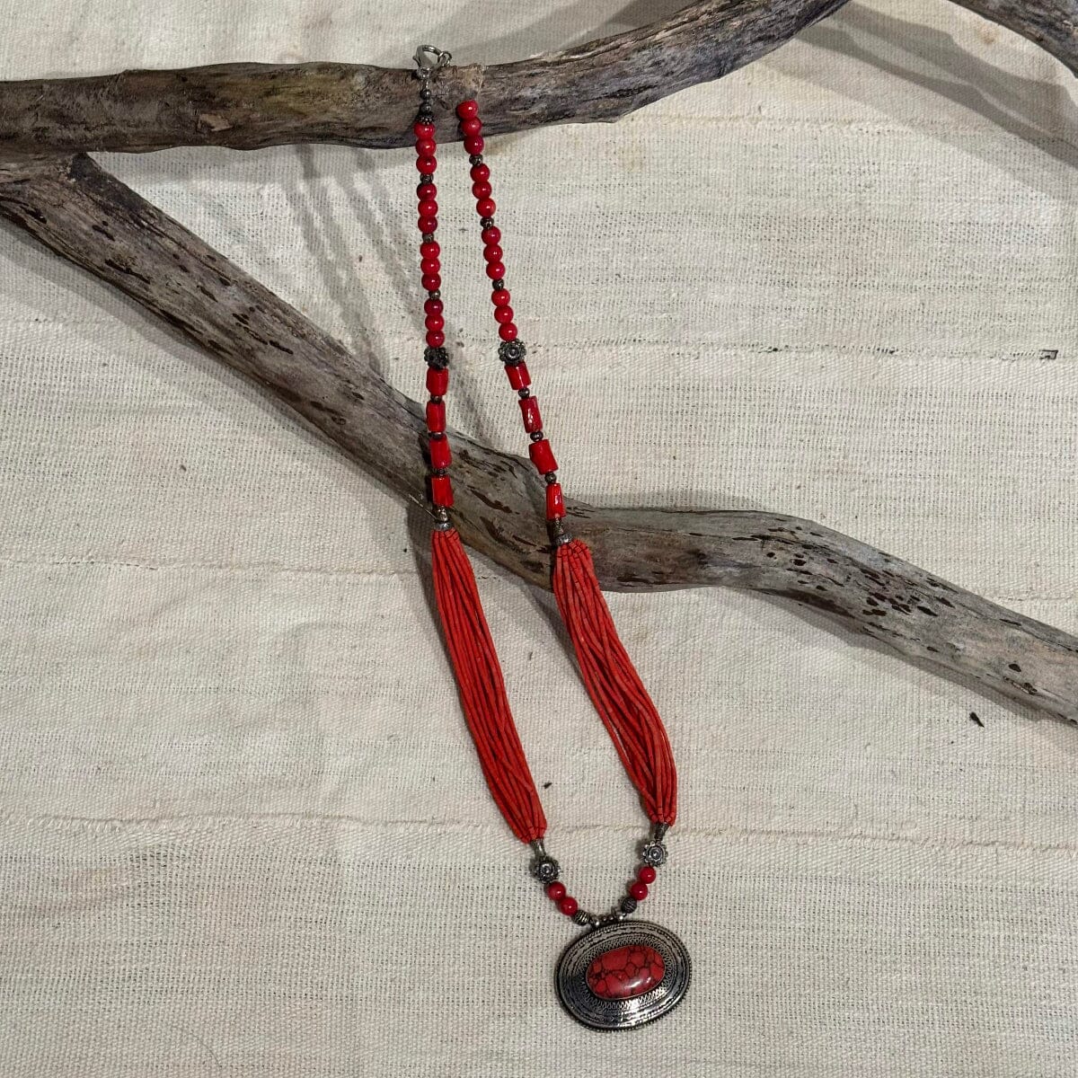 Handmade Artfully Beaded Necklace with Beautiful Pendant from Thailand Necklace Bangkok Red