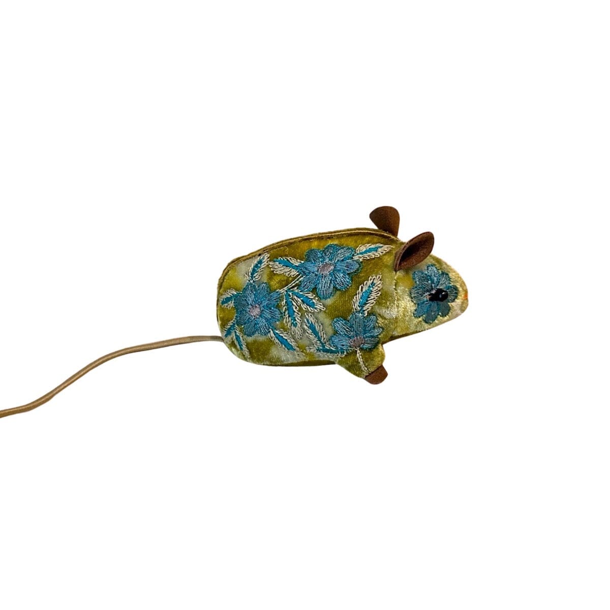 Handmade Embroidered Mouse on Silk Velvet Objet d'Art Anke Drechsel Shaded Mint 