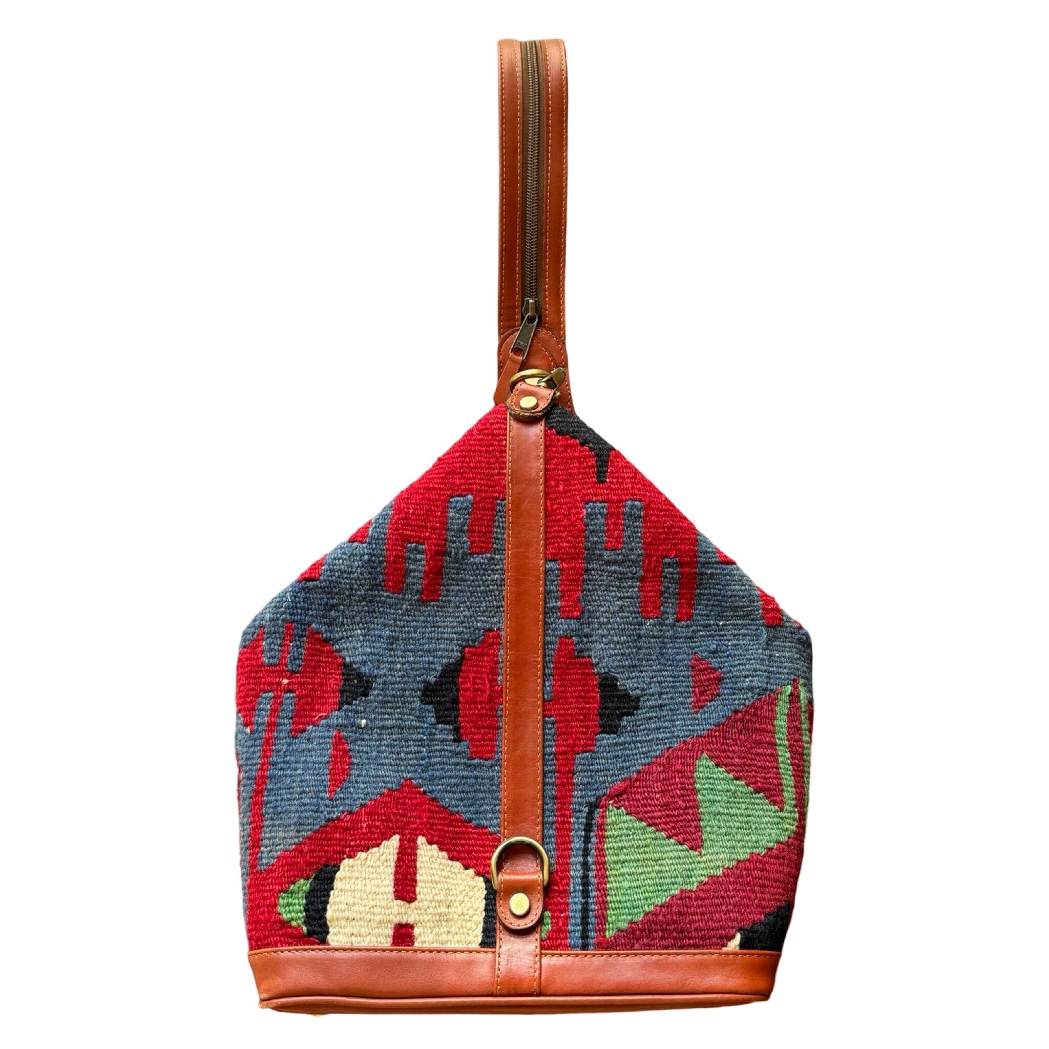 Handmade Kilim Backpack with Leather and Zipper Sling Strap Bag Orient A