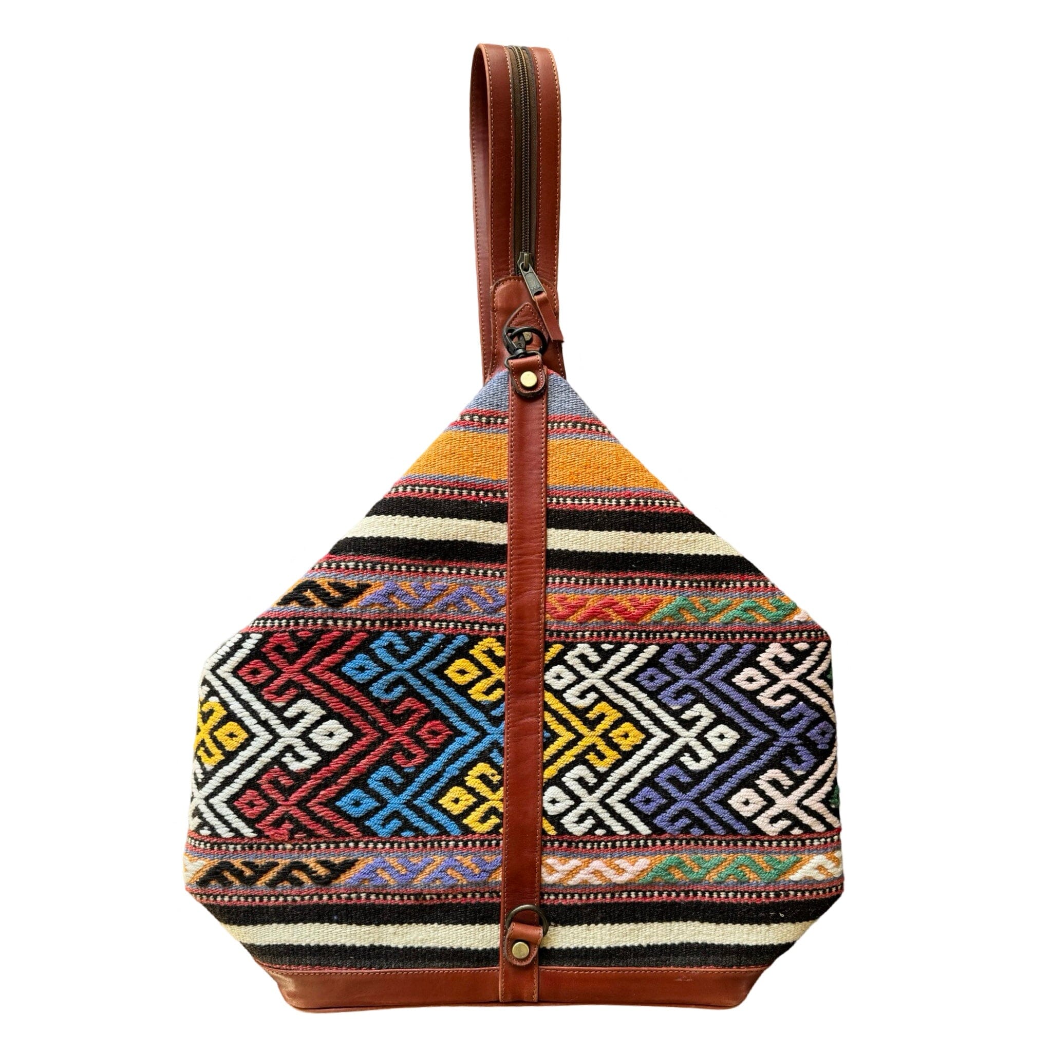 Handmade Kilim Backpack with Leather and Zipper Sling Strap Bag Orient B