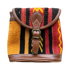 Handmade Kilim Bag with Thin Leather Cording Strap | 7 x 6 1/2 x 2" Purse Orient C