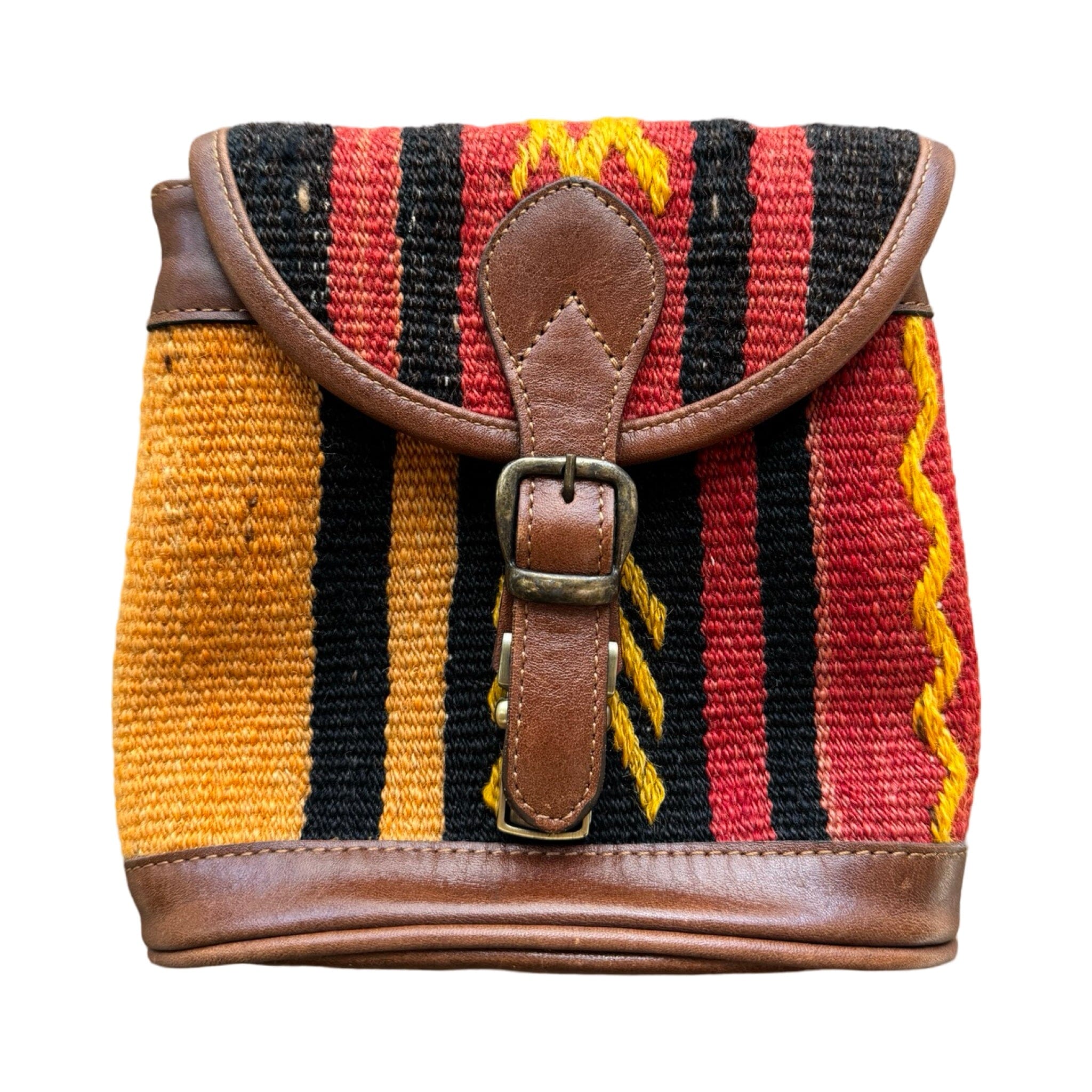 Handmade Kilim Bag with Thin Leather Cording Strap | 7 x 6 1/2 x 2" Purse Orient C