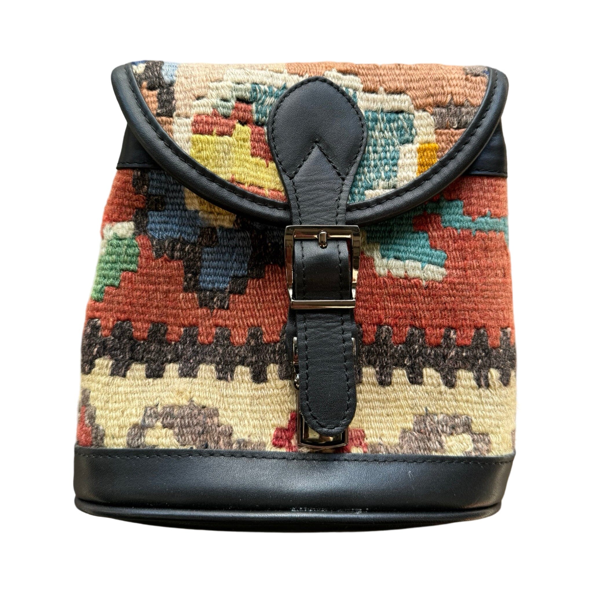 Handmade Kilim Bag with Thin Leather Cording Strap | 7 x 6 1/2 x 2" Purse Orient D