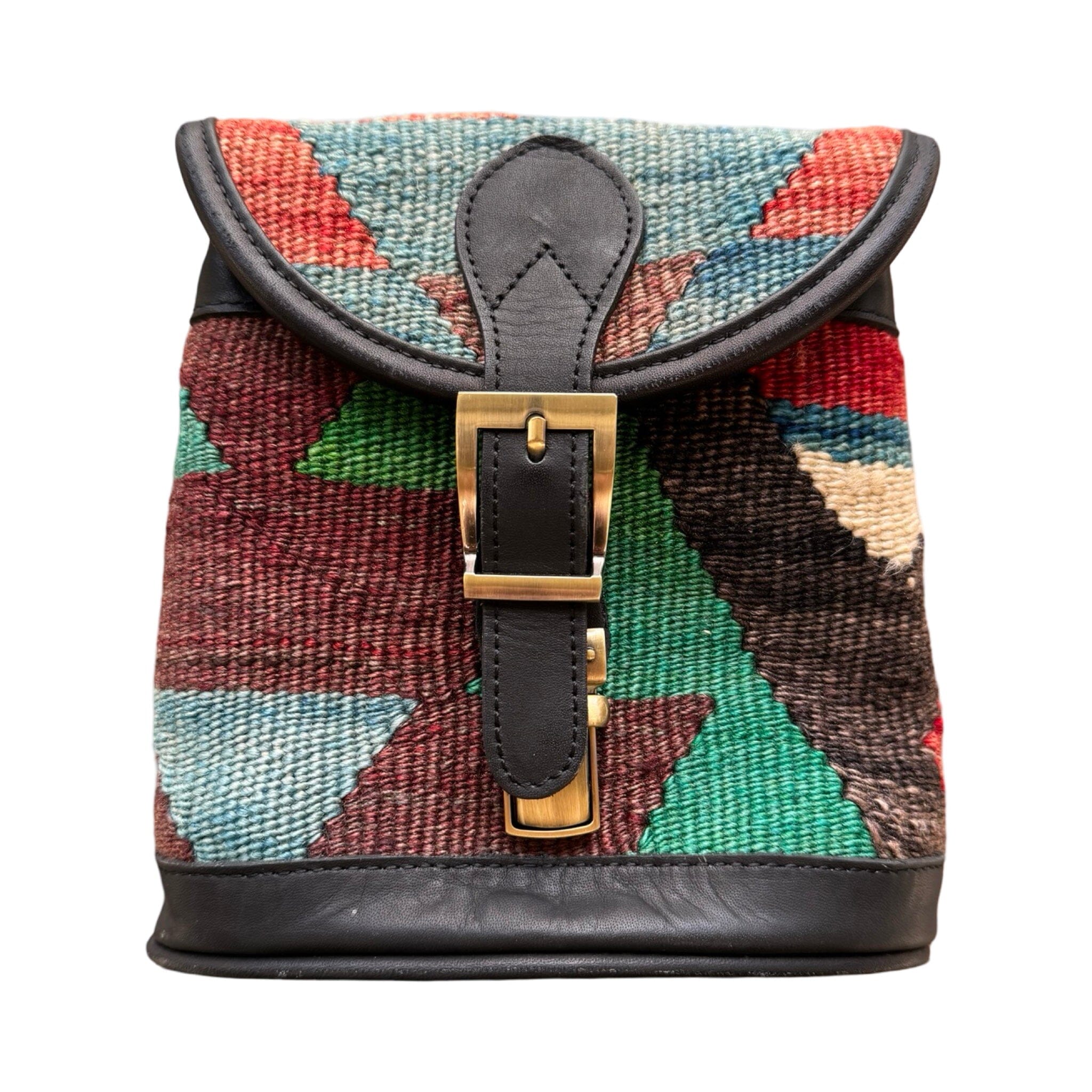 Handmade Kilim Bag with Thin Leather Cording Strap | 7 x 6 1/2 x 2" Purse Orient E