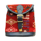 Handmade Kilim Bag with Thin Leather Cording Strap | 7 x 6 1/2 x 2" Purse Orient F