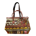 Handmade Kilim Duffle Bag with Short Leather Straps and Long Removable Strap| 16 x 23" Bag Orient
