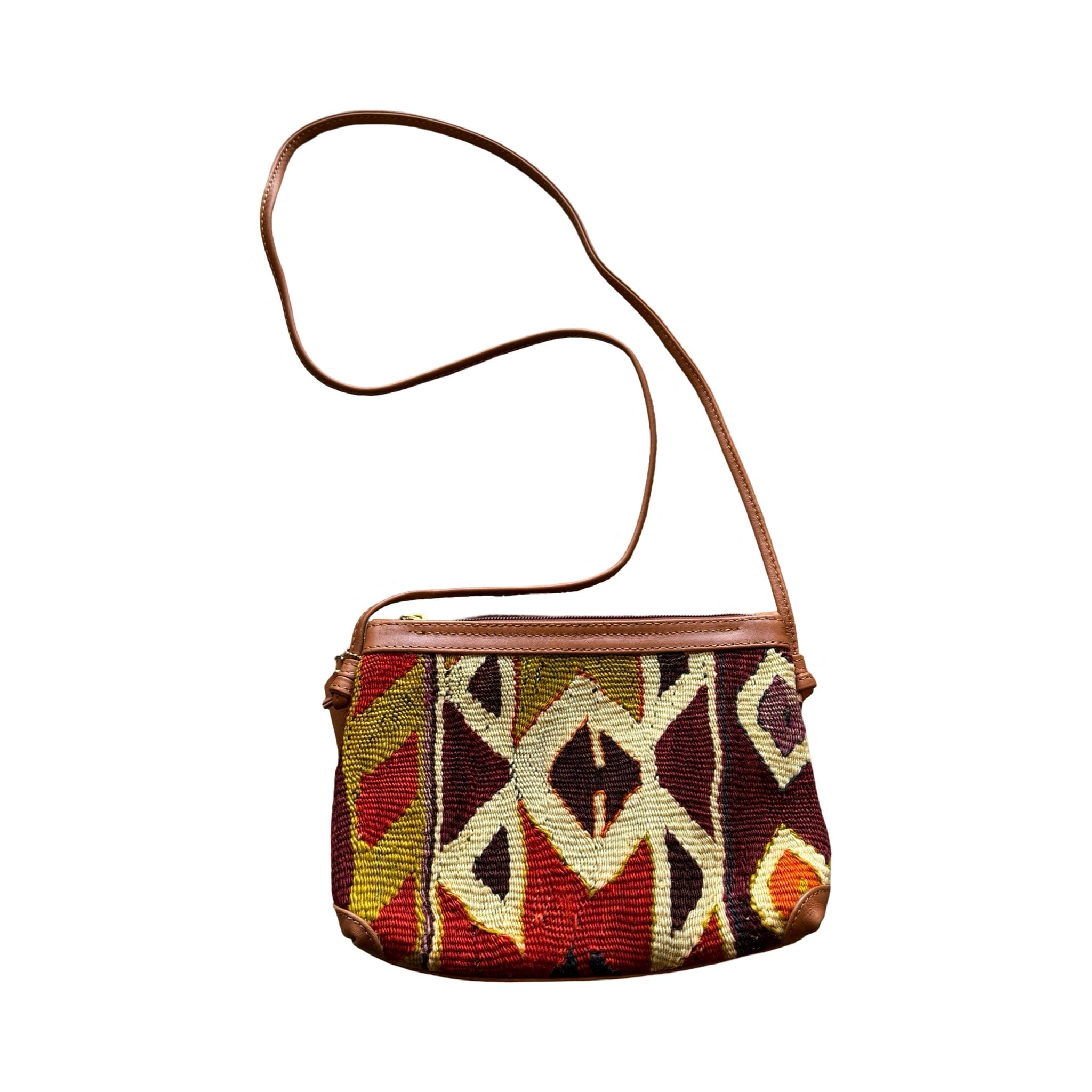 Handmade Kilim Handbag with Thin Leather Cording Strap | 10 x 8 Bag Orient A