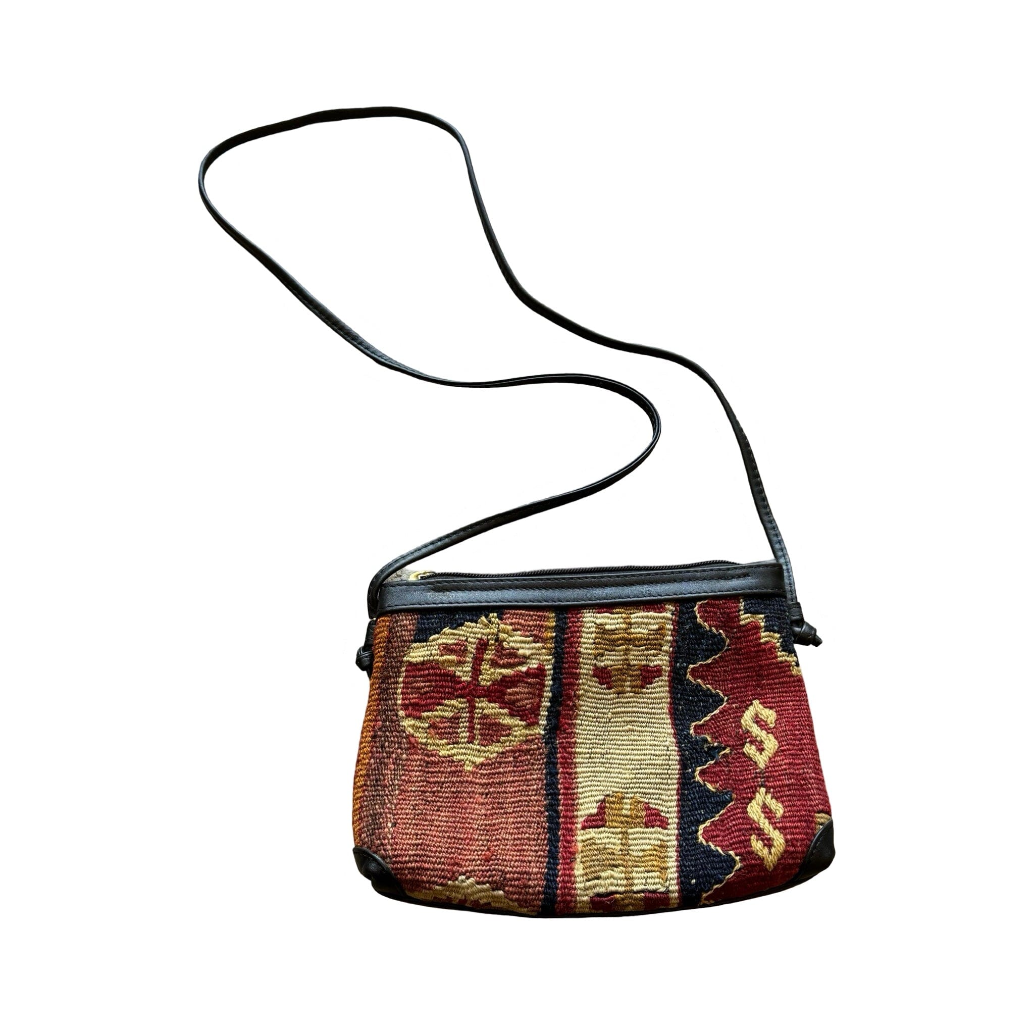 Handmade Kilim Handbag with Thin Leather Cording Strap | 10 x 8 Bag Orient B