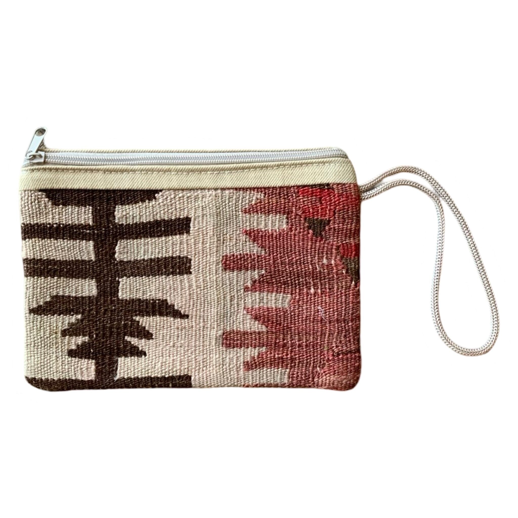 Handmade Kilim Pouch with Linen Back | 7 1/2 x 6" Purse Orient A