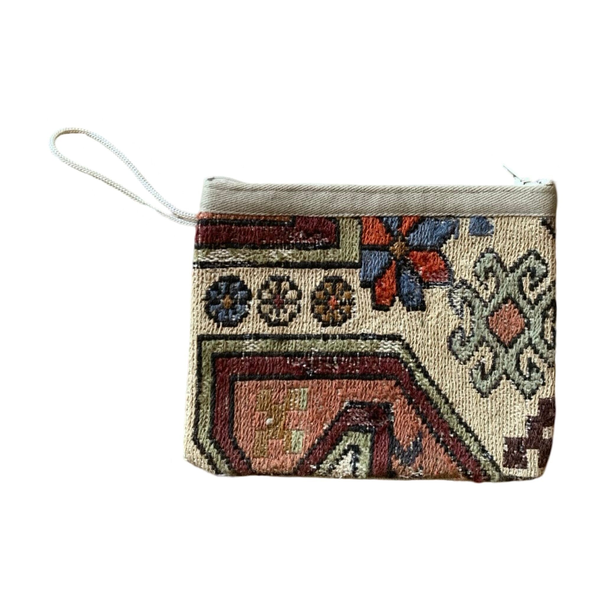 Handmade Kilim Pouch with Linen Back | 7 1/2 x 6" Purse Orient B
