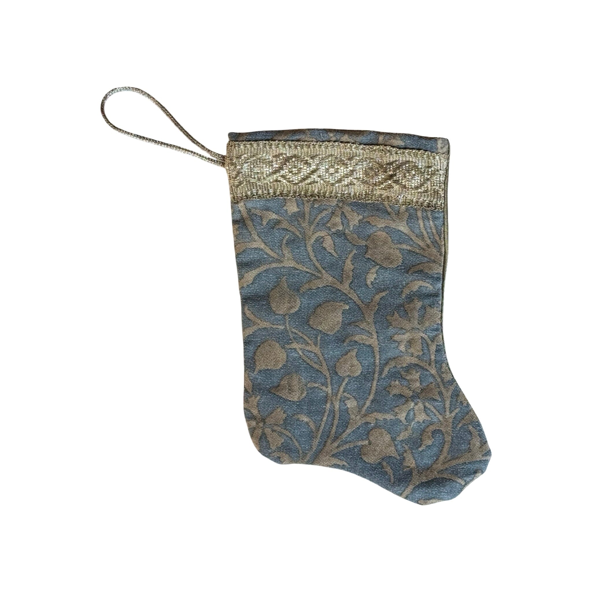 Handmade Mini Stocking from Antique and Vintage Textiles - Blue Fortuny Ornament B. Viz Design