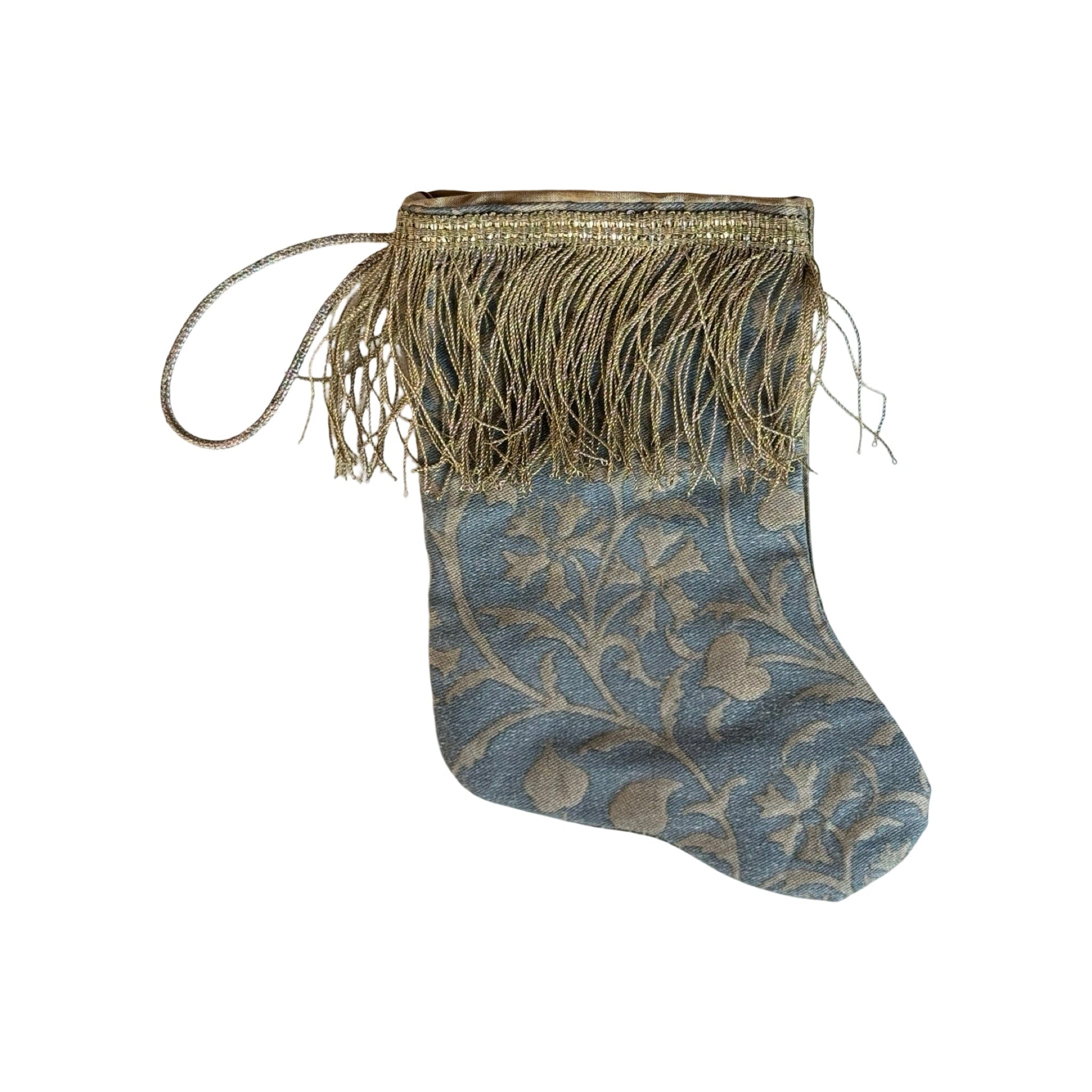 Handmade Mini Stocking from Antique and Vintage Textiles - Blue Fortuny Ornament B. Viz Design A