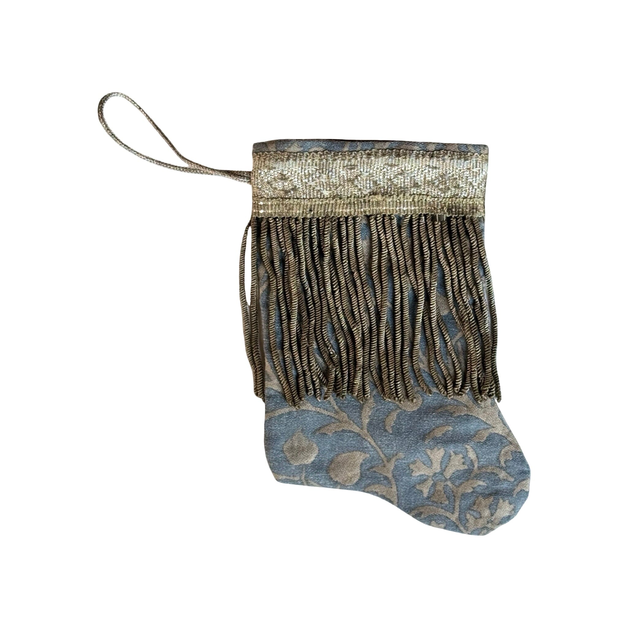 Handmade Mini Stocking from Antique and Vintage Textiles - Blue Fortuny Ornament B. Viz Design B