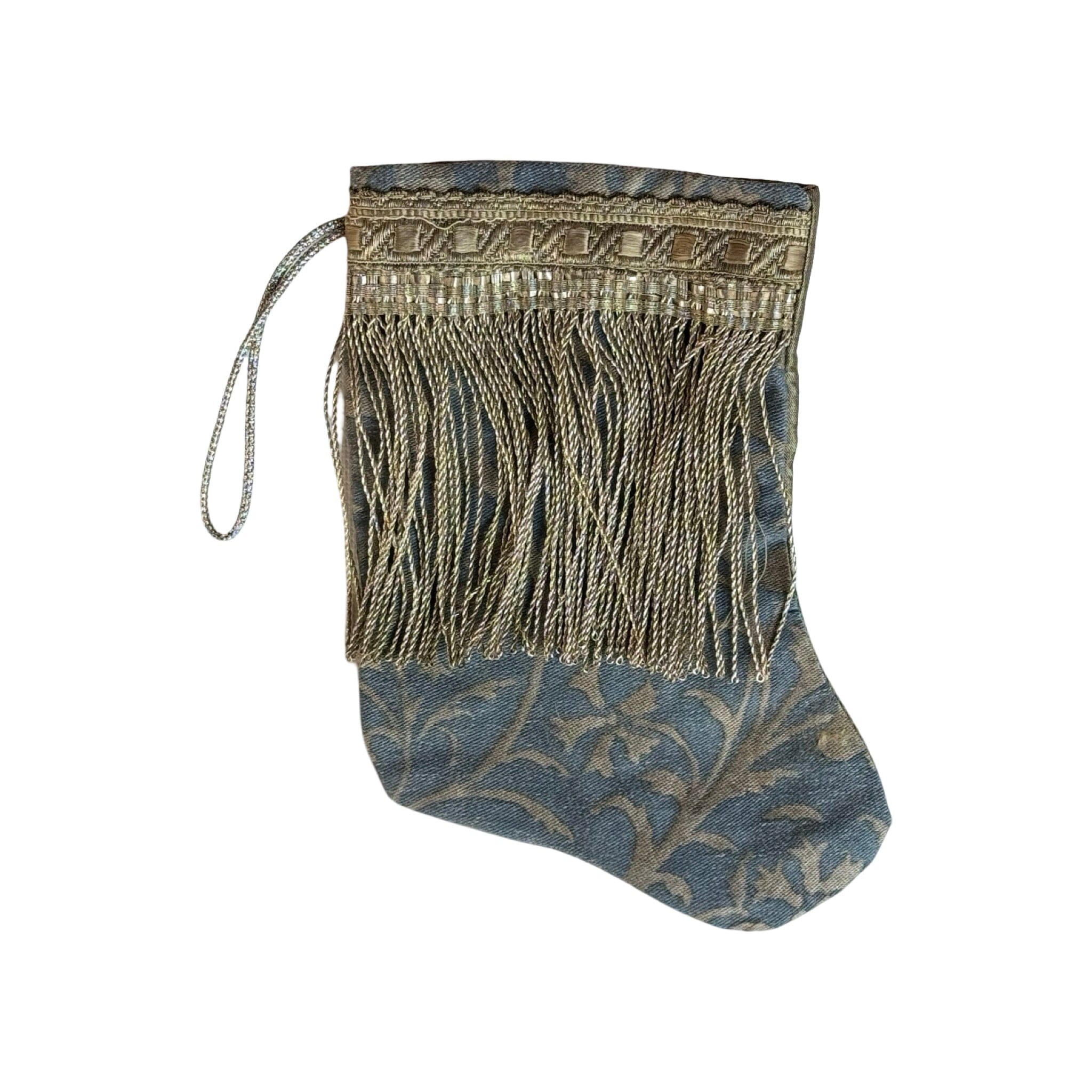 Handmade Mini Stocking from Antique and Vintage Textiles - Blue Fortuny Ornament B. Viz Design C